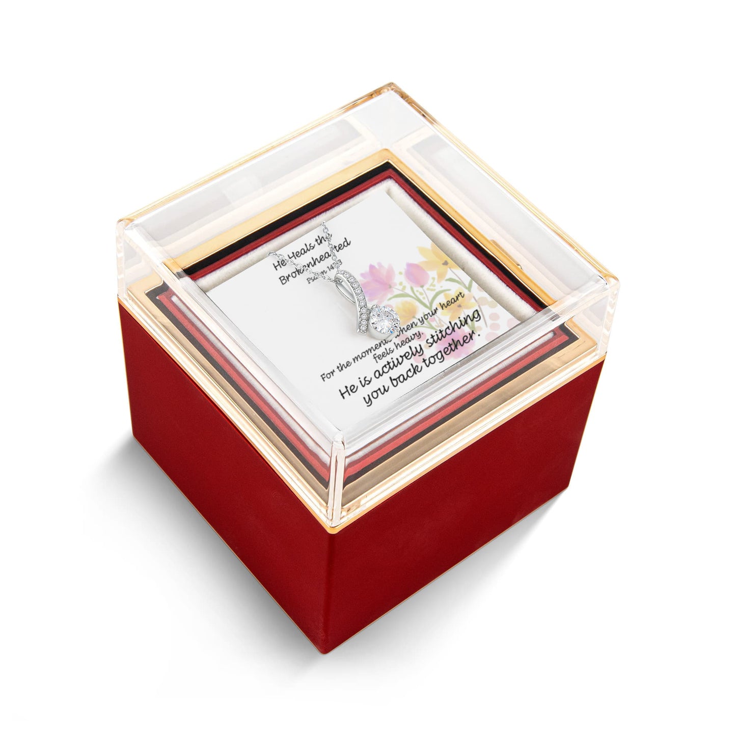 He Heals The Brokenhearted (Psalm 147:3) | Alluring Beauty Necklace in Rotating Rose Gift Box
