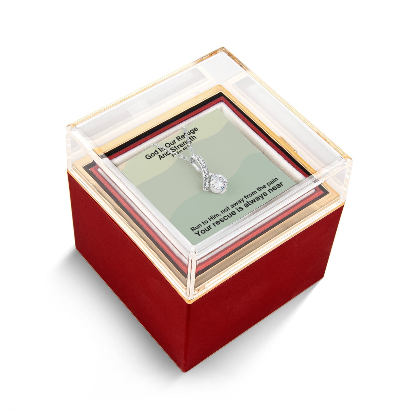 God Is Our Refuge And Strength (Psalm 46:1) | Alluring Beauty Necklace in Rotating Rose Gift Box