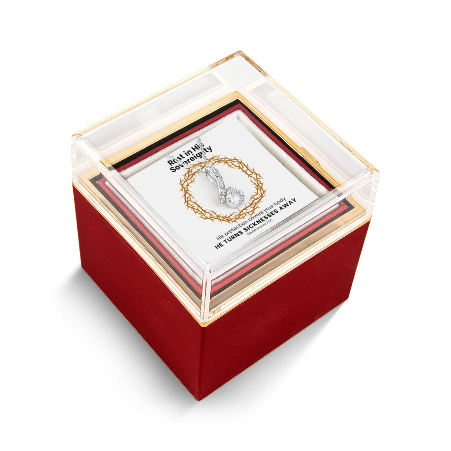 He Turns Sicknesses Away (Deuteronomy 7:15) | Alluring Beauty Necklace in Rotating Rose Gift Box