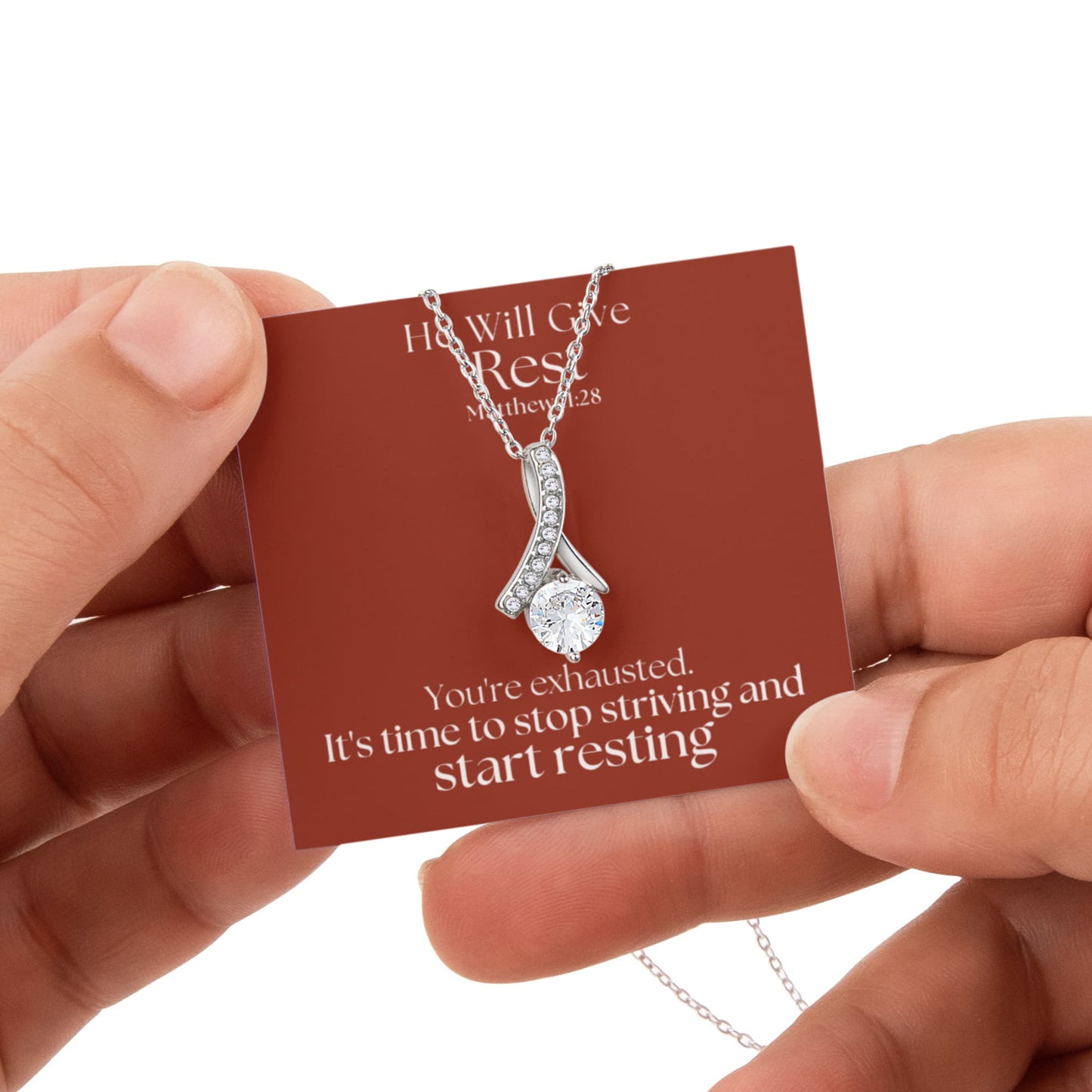 He Will Give  Rest (Matthew 11:28) | Alluring Beauty Necklace in Rotating Rose Gift Box
