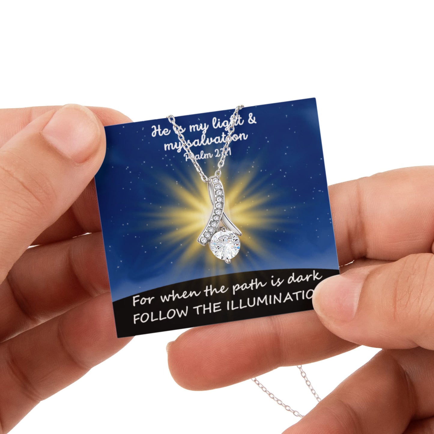 He Is My Light & My Salvation (Psalm 27:1) | Alluring Beauty Necklace in Rotating Rose Gift Box