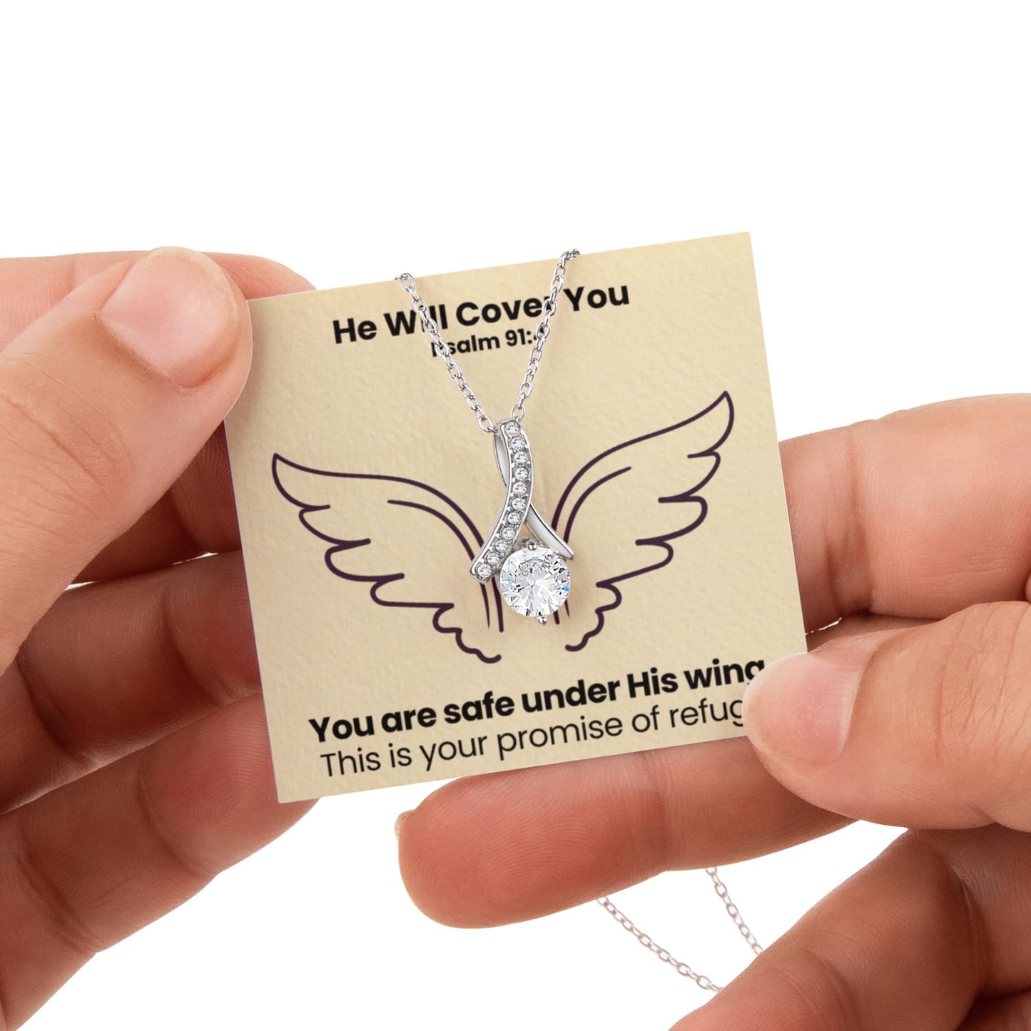 He Will Cover You (Psalm 91:4) | Alluring Beauty Necklace in Rotating Rose Gift Box