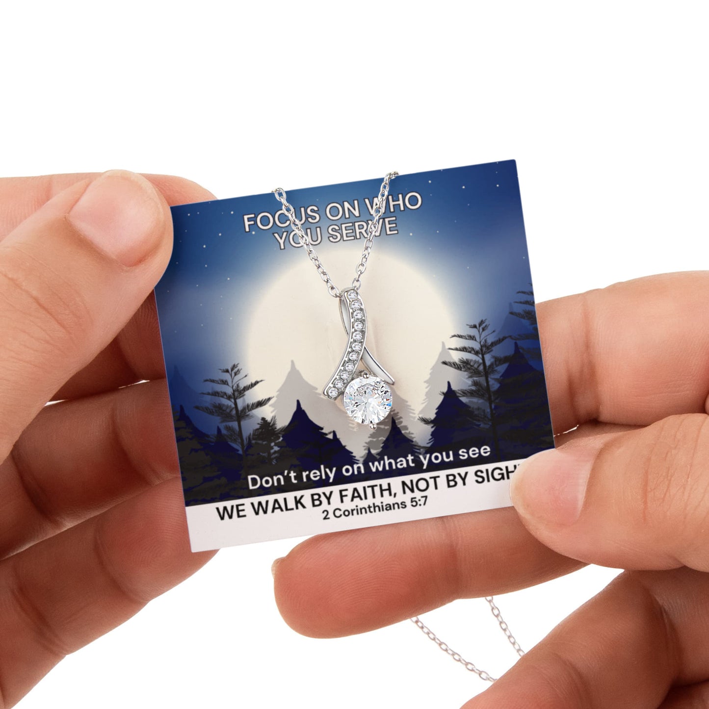 We Walk By Faith, Not By Sight (2 Corinthians 5:7) | Alluring Beauty Necklace in Rotating Rose Gift Box