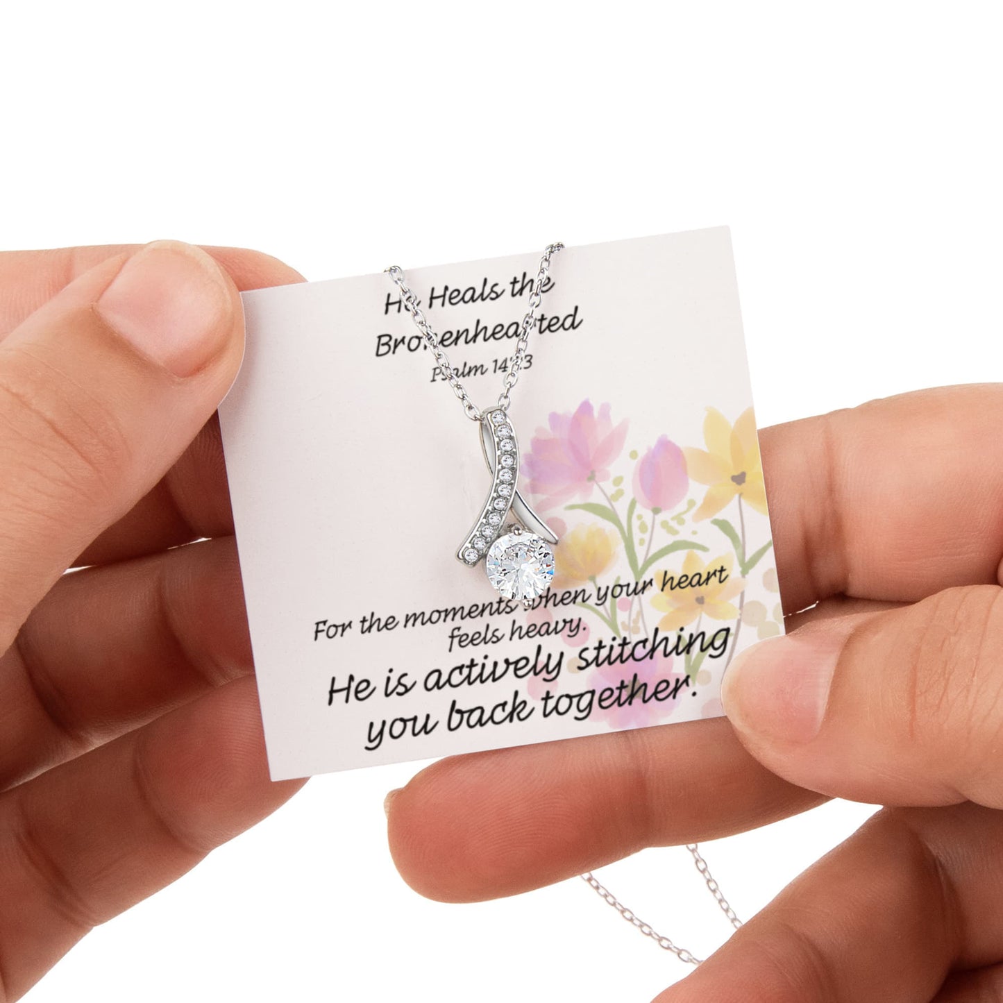 He Heals The Brokenhearted (Psalm 147:3) | Alluring Beauty Necklace in Rotating Rose Gift Box