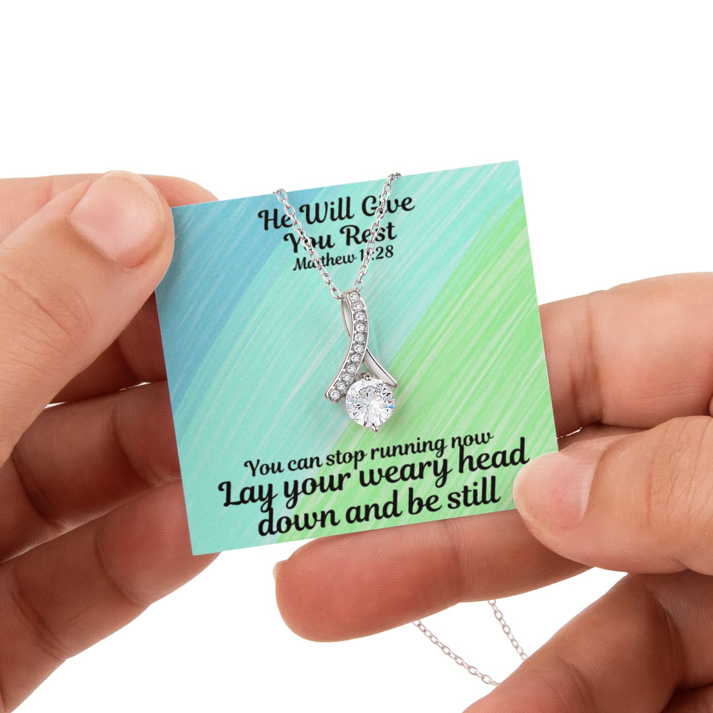 He Will Give You Rest (Matthew 11:28) | Alluring Beauty Necklace in Rotating Rose Gift Box