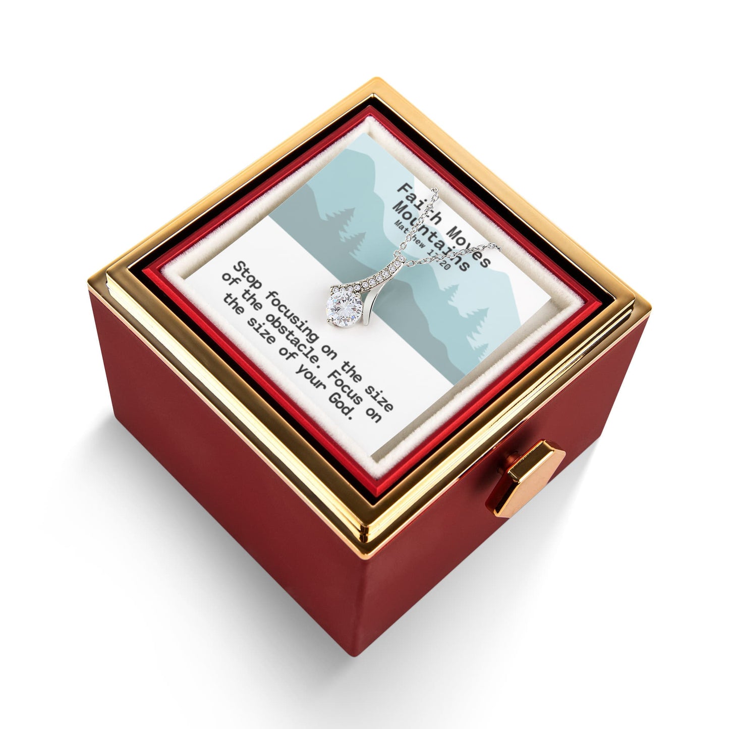 Faith Moves Mountains (Matthew 17:20) | Alluring Beauty Necklace in Rotating Rose Gift Box