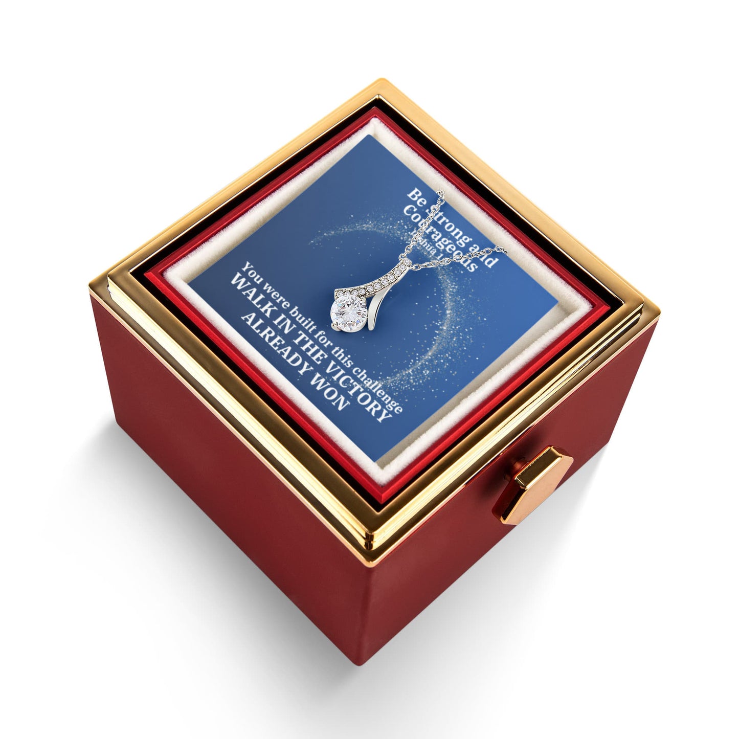 Be Strong And Courageous (Joshua 1:9) | Alluring Beauty Necklace in Rotating Rose Gift Box