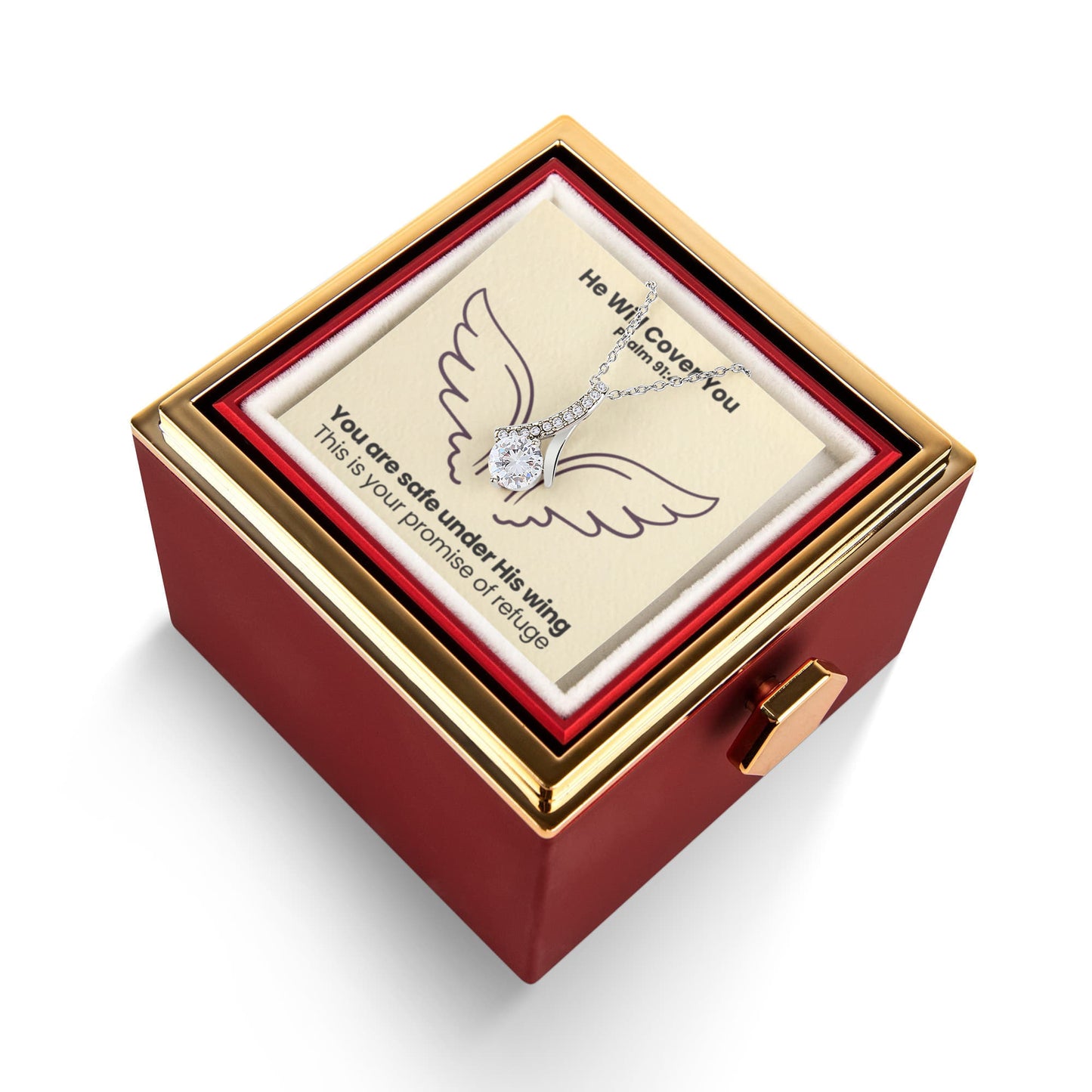 He Will Cover You (Psalm 91:4) | Alluring Beauty Necklace in Rotating Rose Gift Box