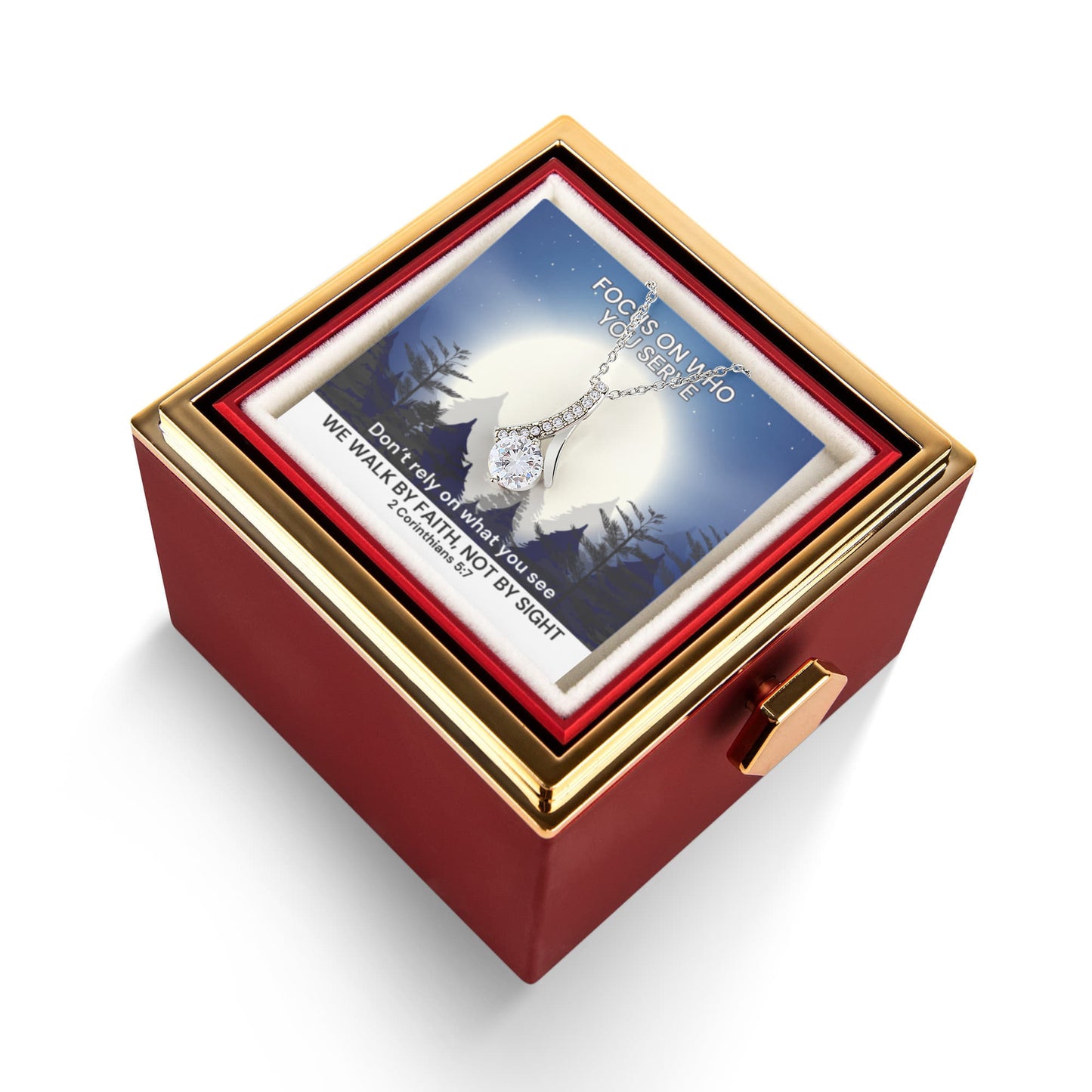 We Walk By Faith, Not By Sight (2 Corinthians 5:7) | Alluring Beauty Necklace in Rotating Rose Gift Box