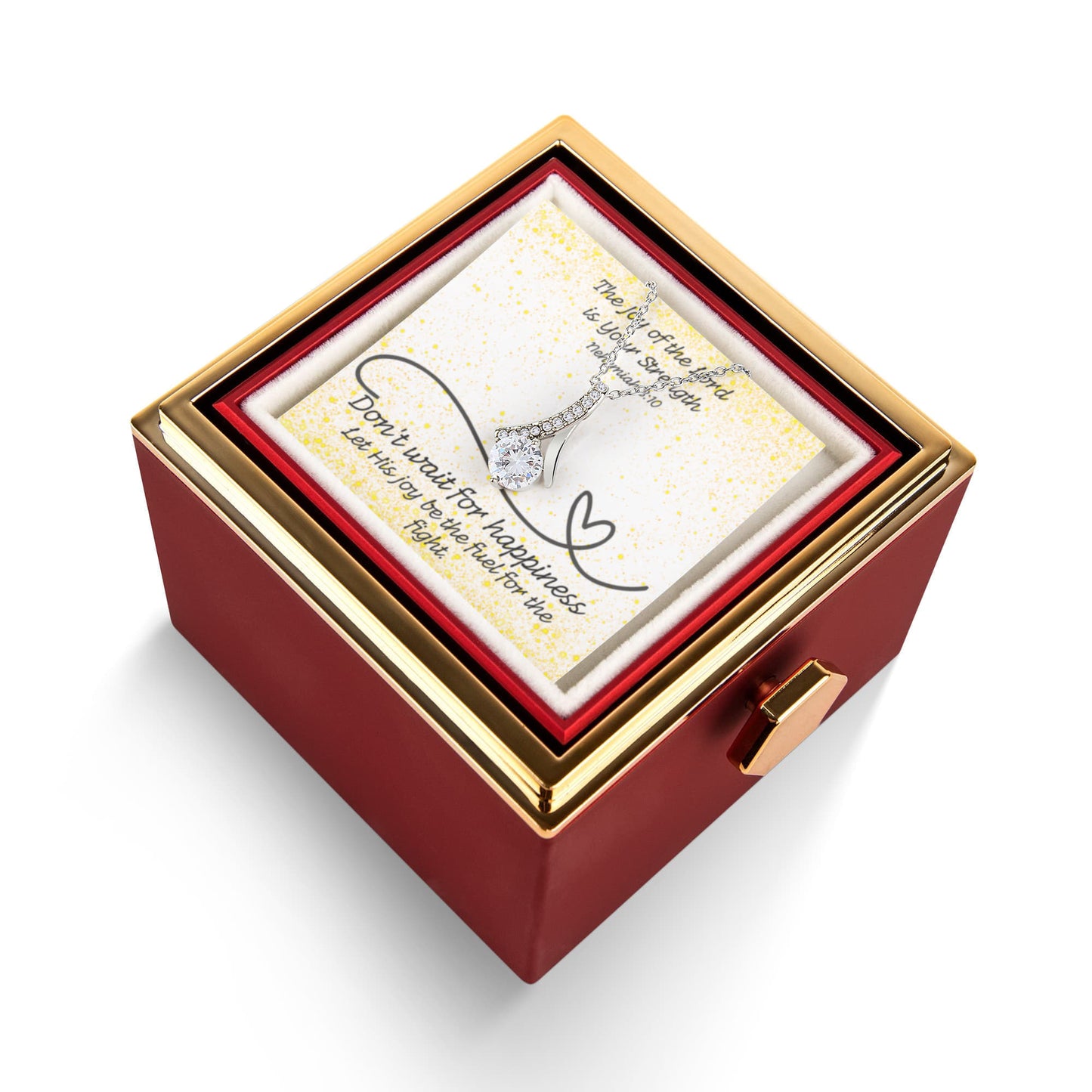 The Joy of the Lord Is Your Strength (Nehemiah 8:10) | Alluring Beauty Necklace in Rotating Rose Gift Box