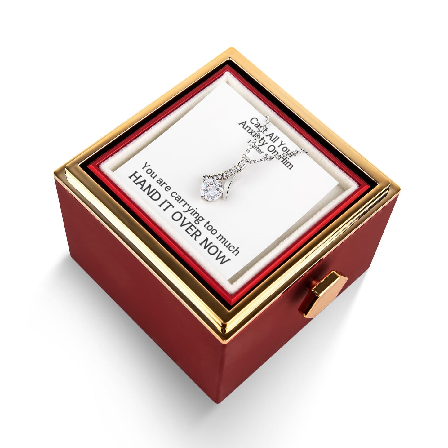 Cast All Your  Anxiety On Him (1 Peter 5:7) | Alluring Beauty Necklace in Rotating Rose Gift Box
