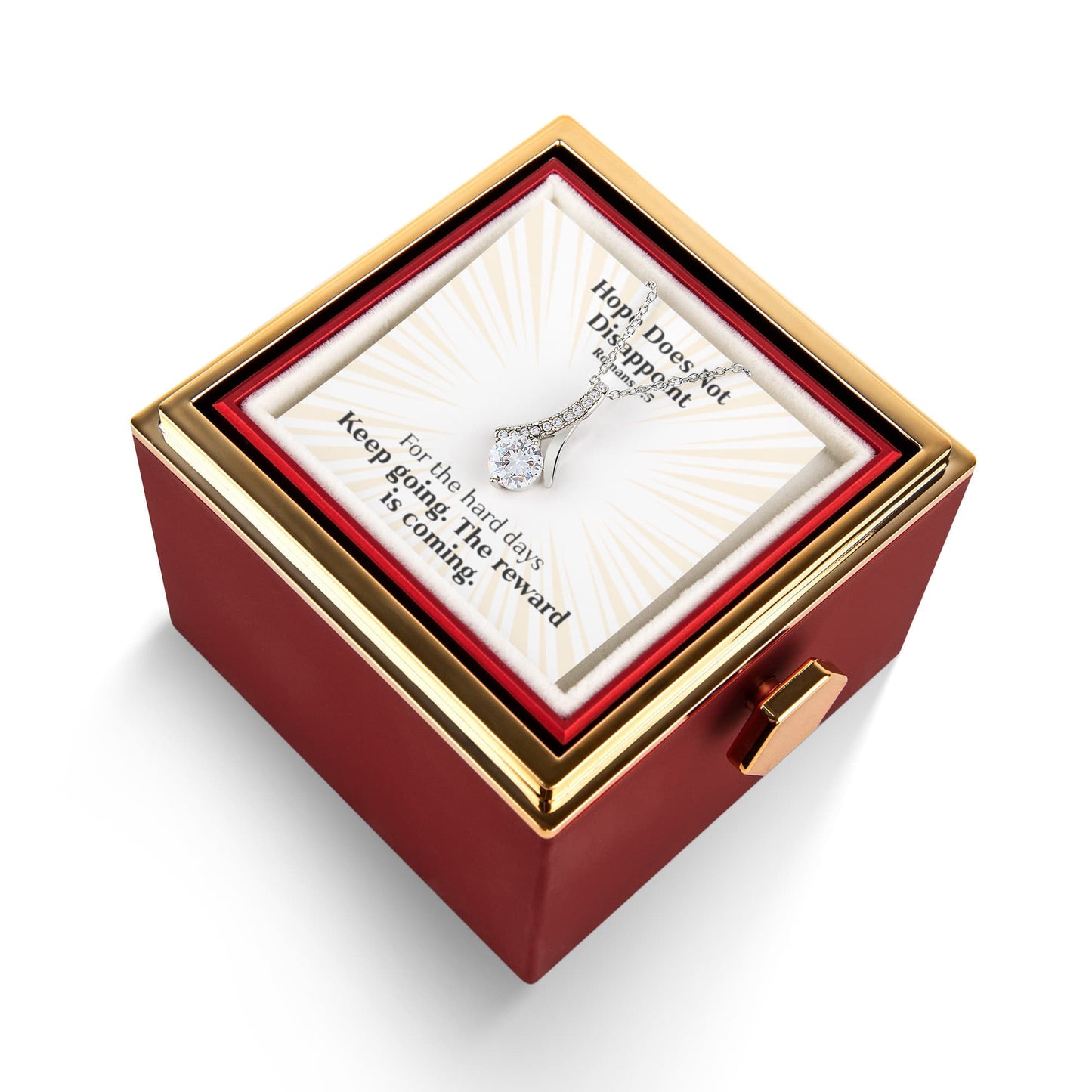 Hope Does Not Disappoint (Romans 5:5) | Alluring Beauty Necklace in Rotating Rose Gift Box