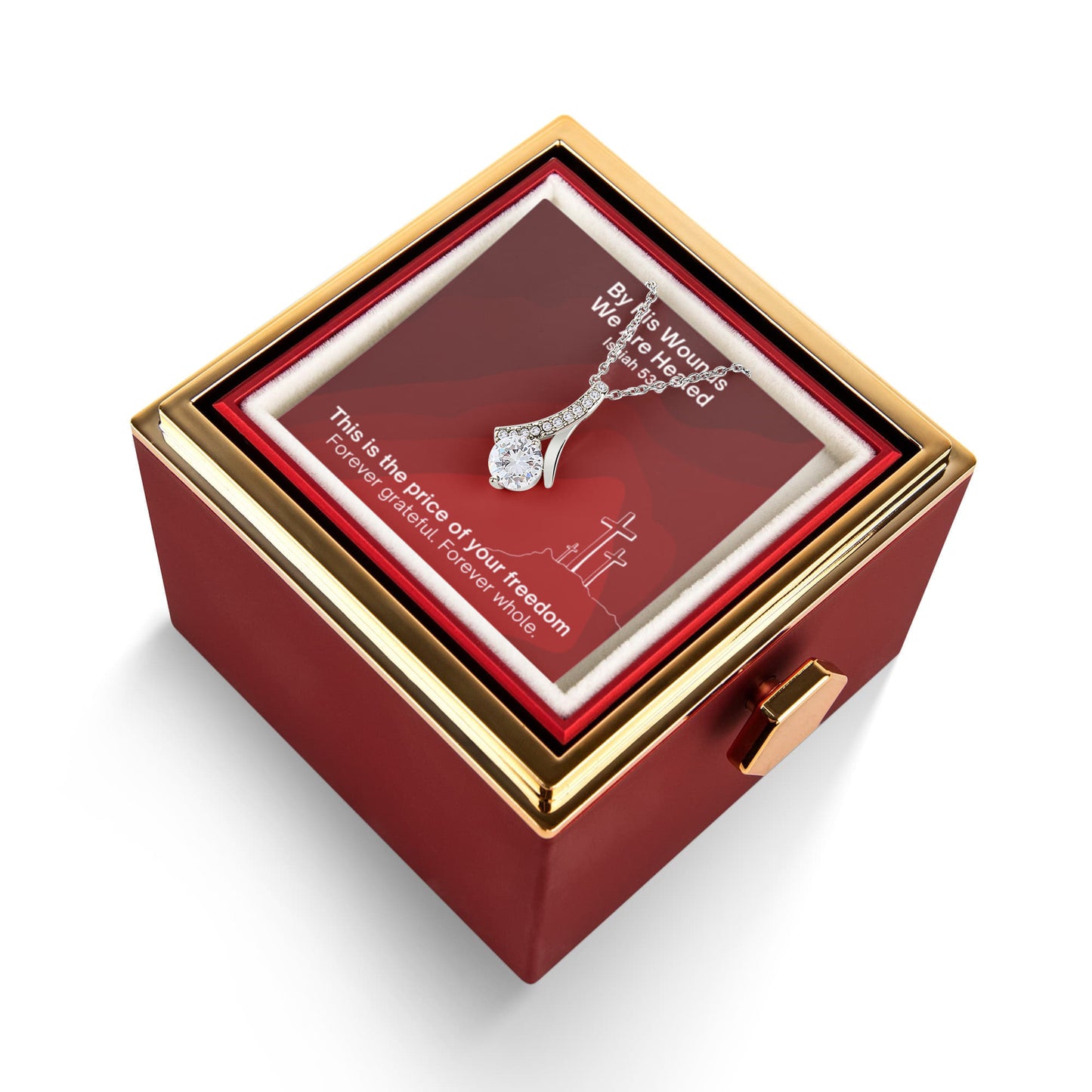 By His Wounds We Are Healed (Isaiah 53:5) | Alluring Beauty Necklace in Rotating Rose Gift Box