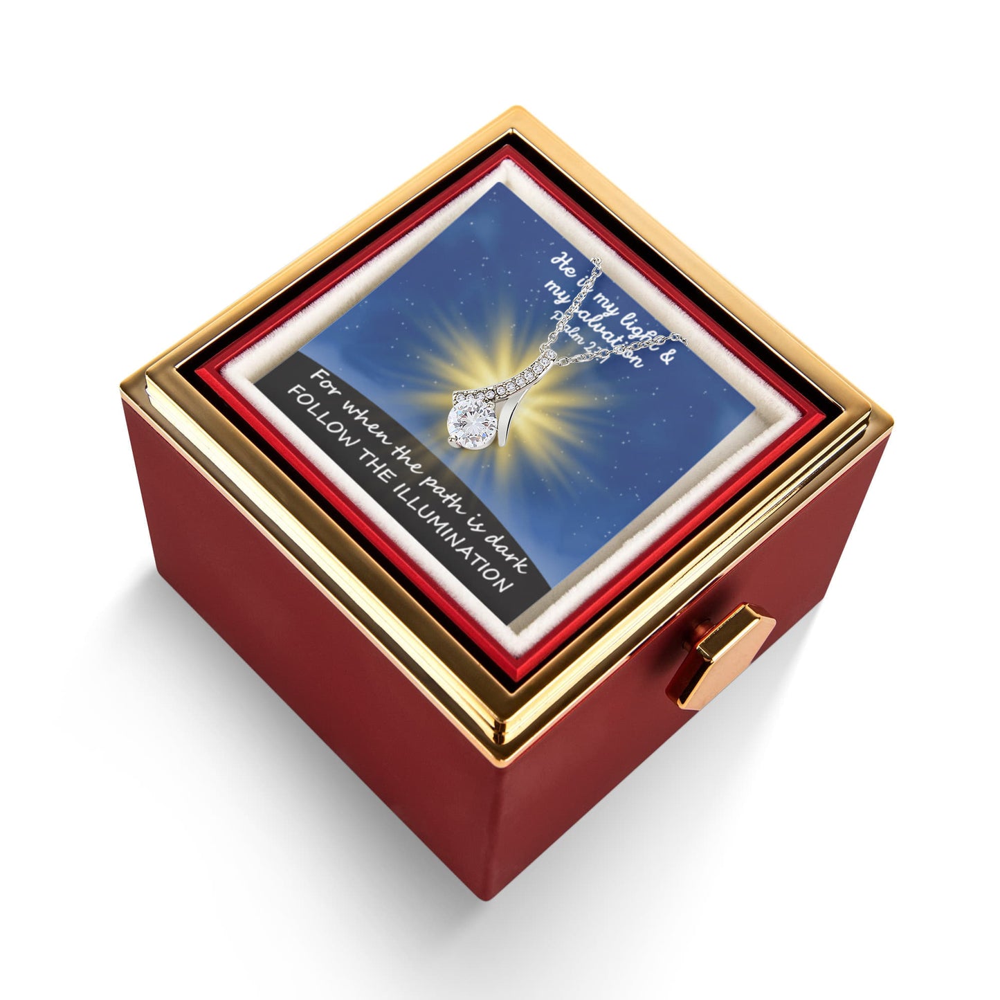 He Is My Light & My Salvation (Psalm 27:1) | Alluring Beauty Necklace in Rotating Rose Gift Box