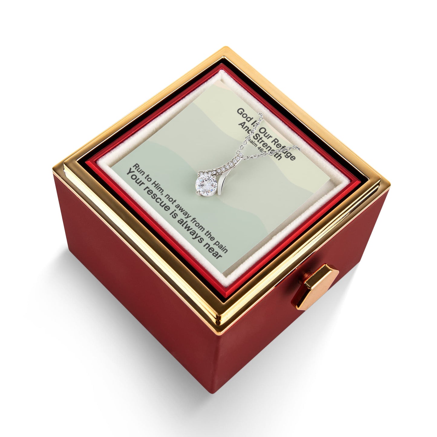 God Is Our Refuge And Strength (Psalm 46:1) | Alluring Beauty Necklace in Rotating Rose Gift Box