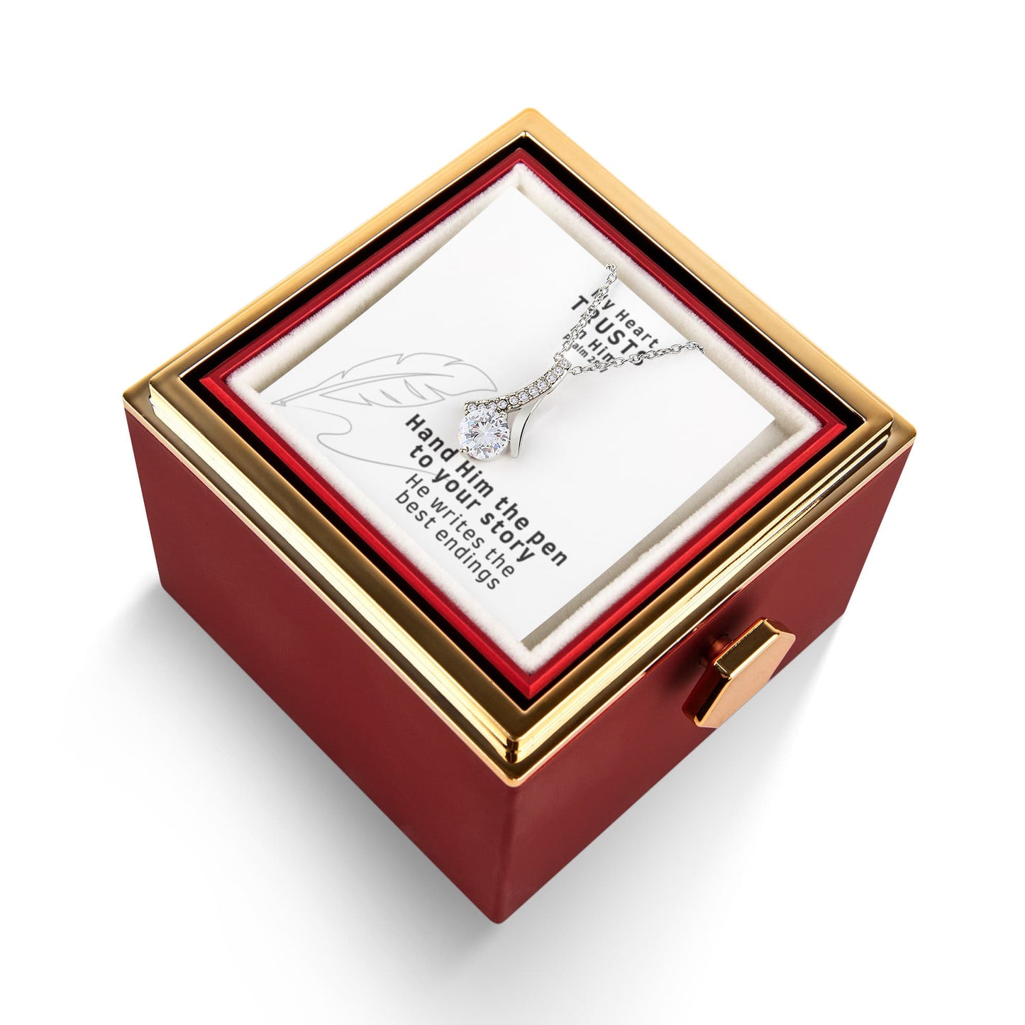 My Heart Trusts In Him (Psalm 28:7) | Alluring Beauty Necklace in Rotating Rose Gift Box