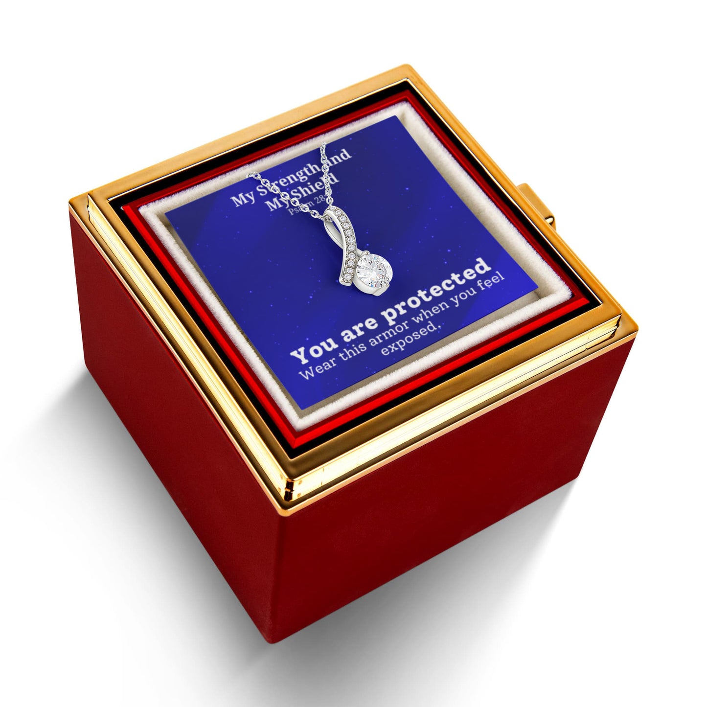 My Strength and My Shield (Psalm 28:7) | Alluring Beauty Necklace in Rotating Rose Gift Box