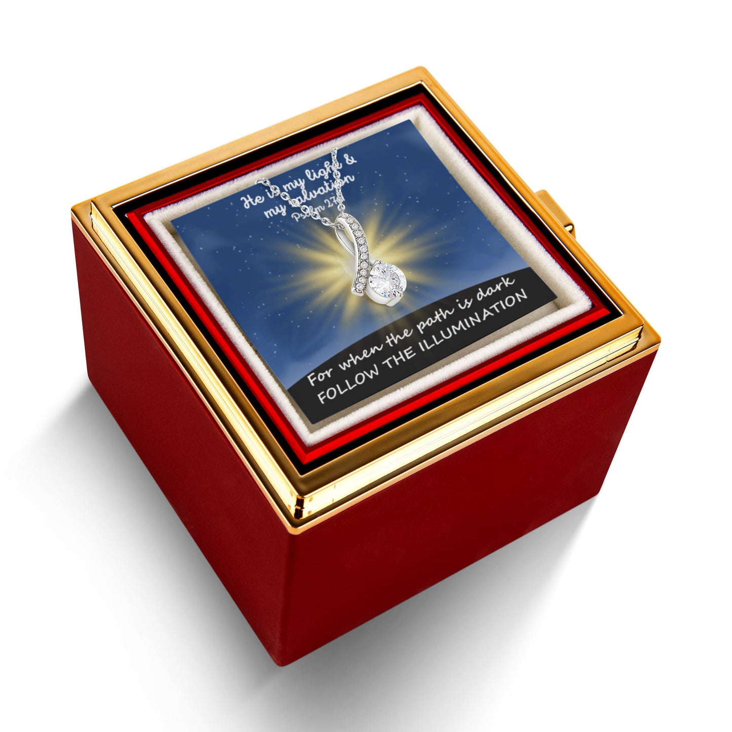 He Is My Light & My Salvation (Psalm 27:1) | Alluring Beauty Necklace in Rotating Rose Gift Box