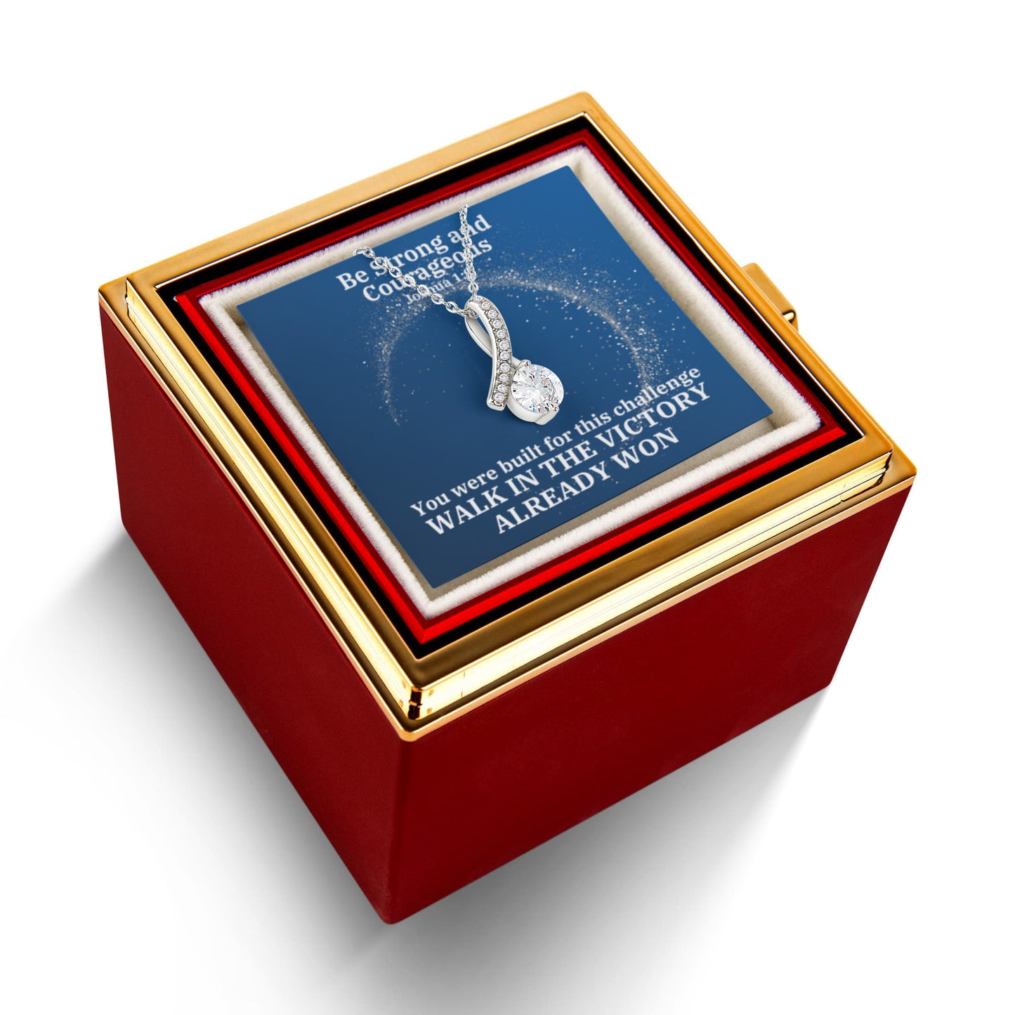 Be Strong And Courageous (Joshua 1:9) | Alluring Beauty Necklace in Rotating Rose Gift Box