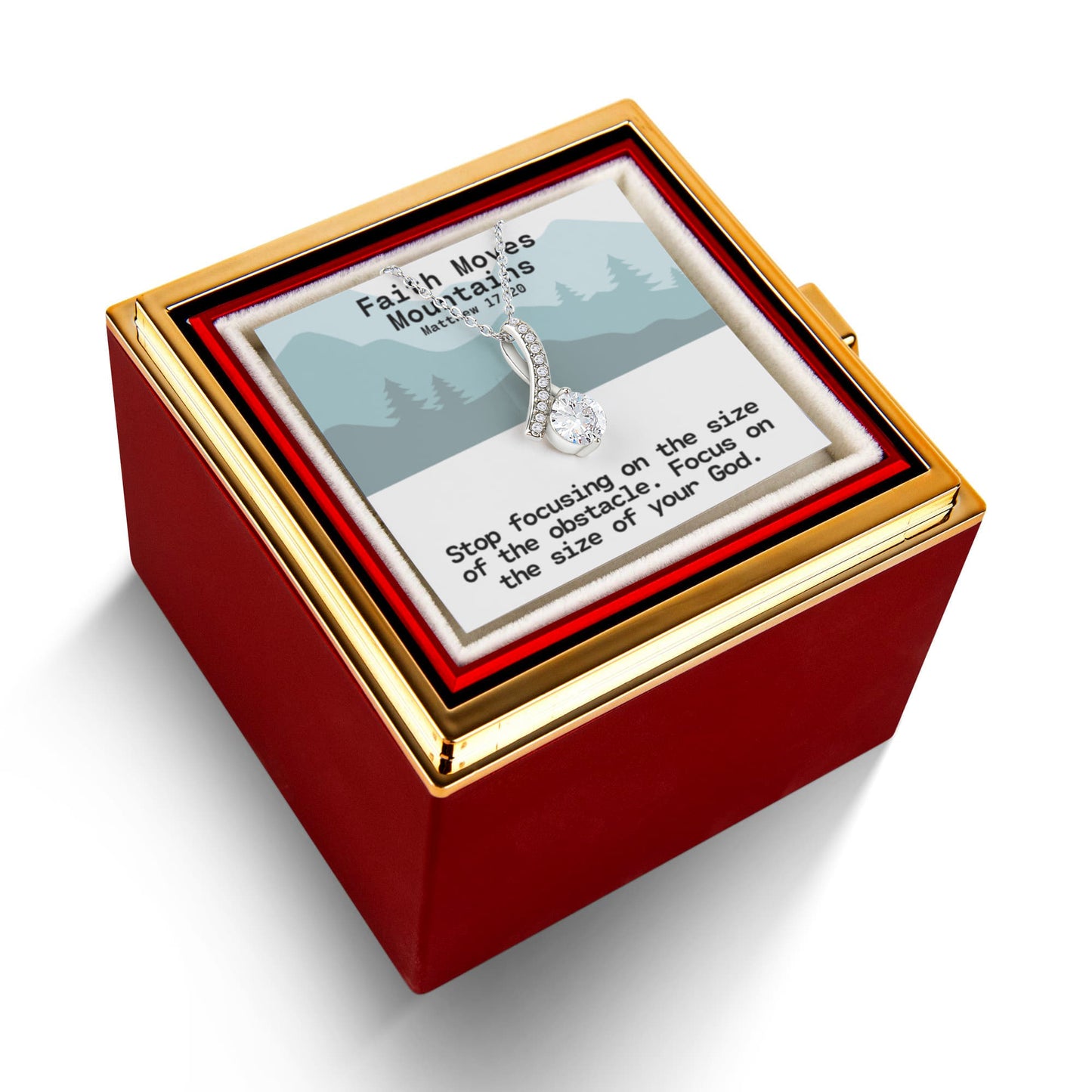 Faith Moves Mountains (Matthew 17:20) | Alluring Beauty Necklace in Rotating Rose Gift Box