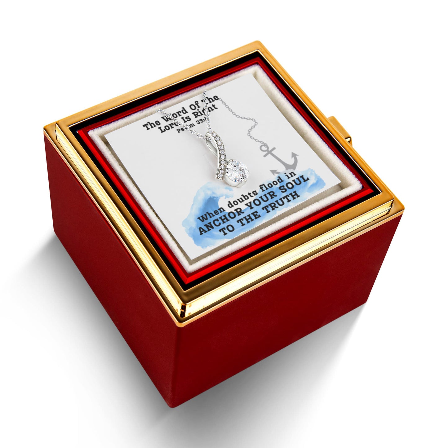 The Word Of The Lord Is Right (Psalm 33:4) | Alluring Beauty Necklace in Rotating Rose Gift Box