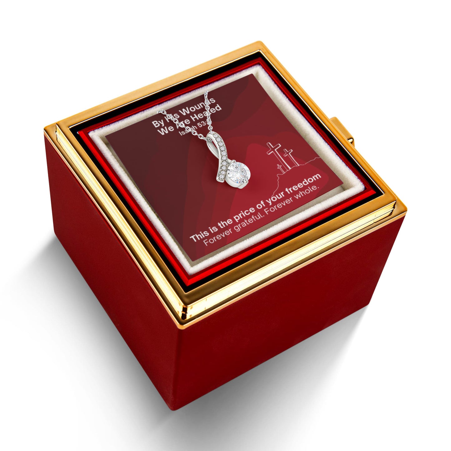By His Wounds We Are Healed (Isaiah 53:5) | Alluring Beauty Necklace in Rotating Rose Gift Box