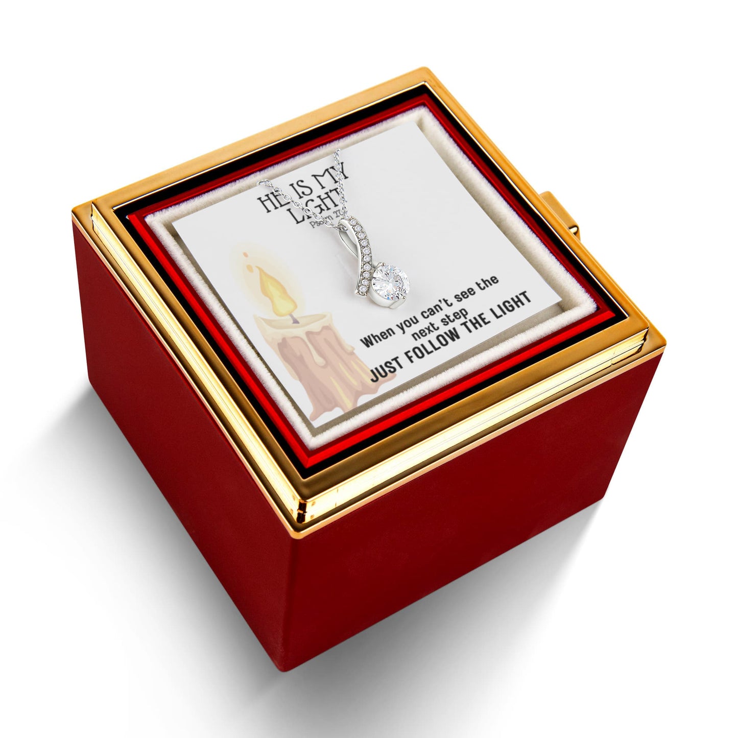 He Is My Light (Psalm 27:1) | Alluring Beauty Necklace in Rotating Rose Gift Box