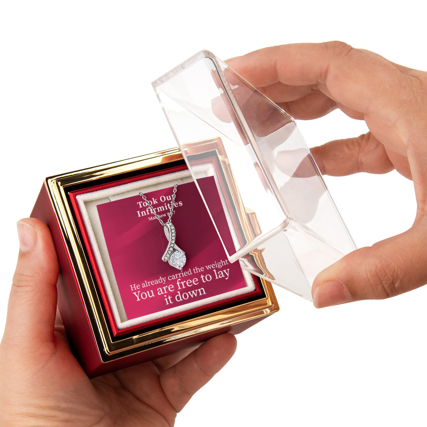 Took Our Infirmities (Matthew :17) | Alluring Beauty Necklace in Rotating Rose Gift Box