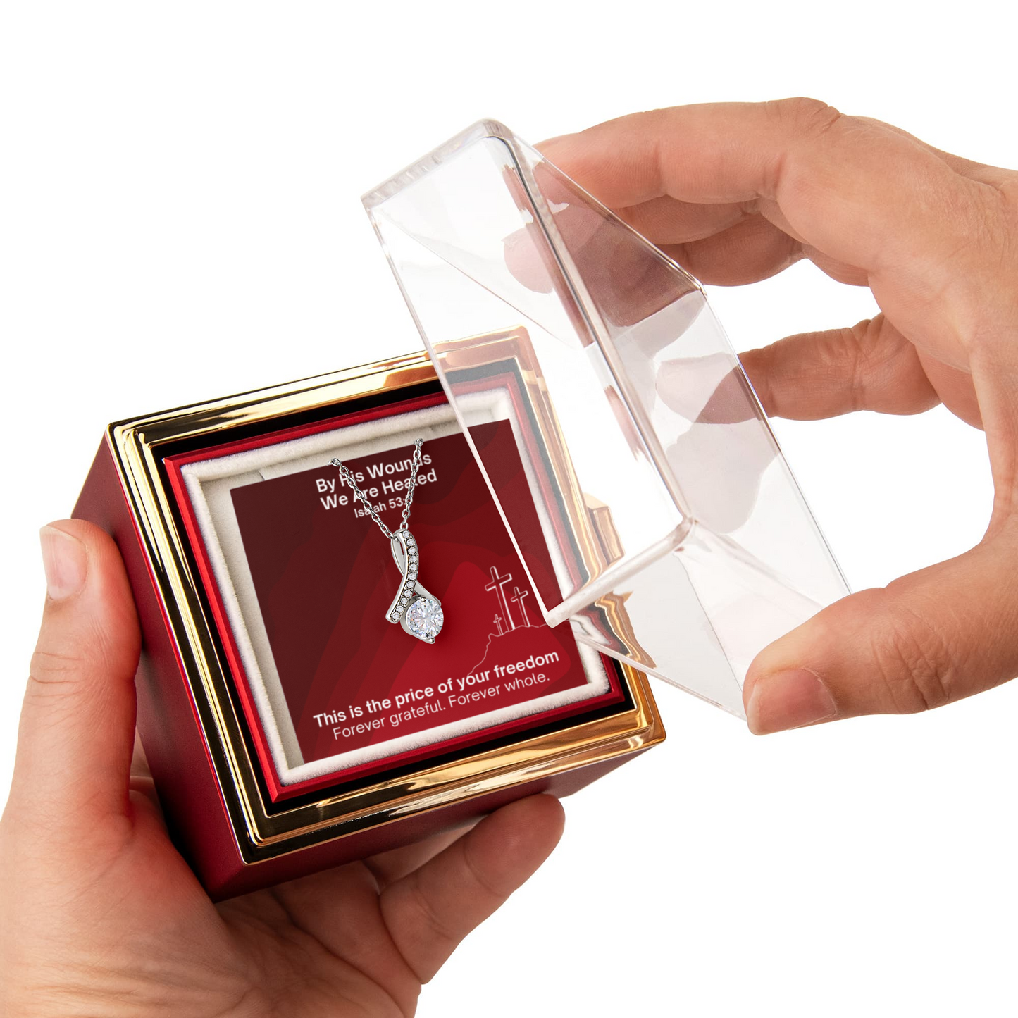 By His Wounds We Are Healed (Isaiah 53:5) | Alluring Beauty Necklace in Rotating Rose Gift Box