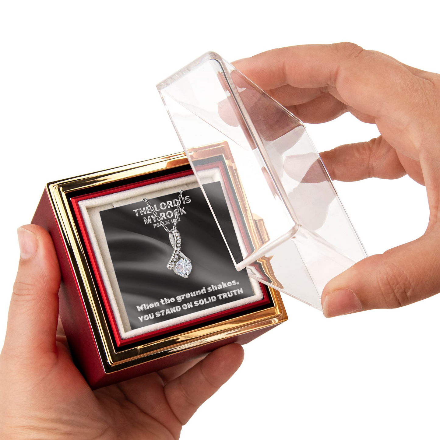 The Lord Is My Rock (Psalm 18:2) | Alluring Beauty Necklace in Rotating Rose Gift Box