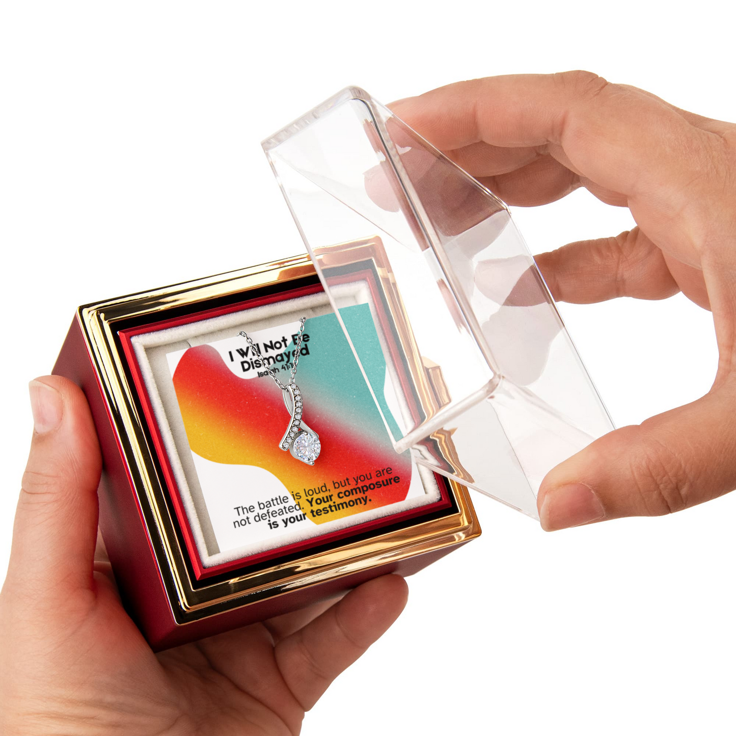 I Will Not Be Dismayed (Isaiah 41:10) | Alluring Beauty Necklace in Rotating Rose Gift Box