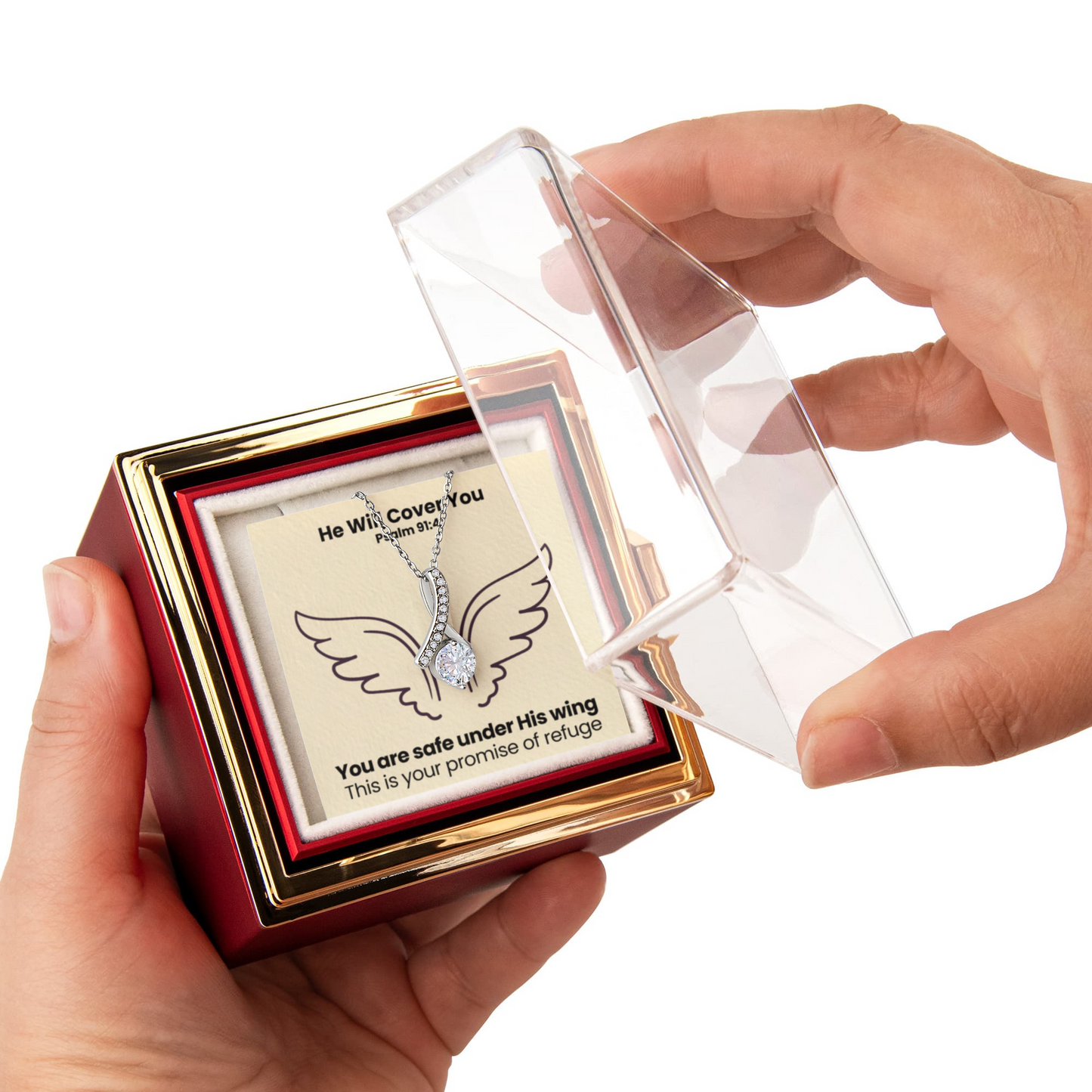 He Will Cover You (Psalm 91:4) | Alluring Beauty Necklace in Rotating Rose Gift Box