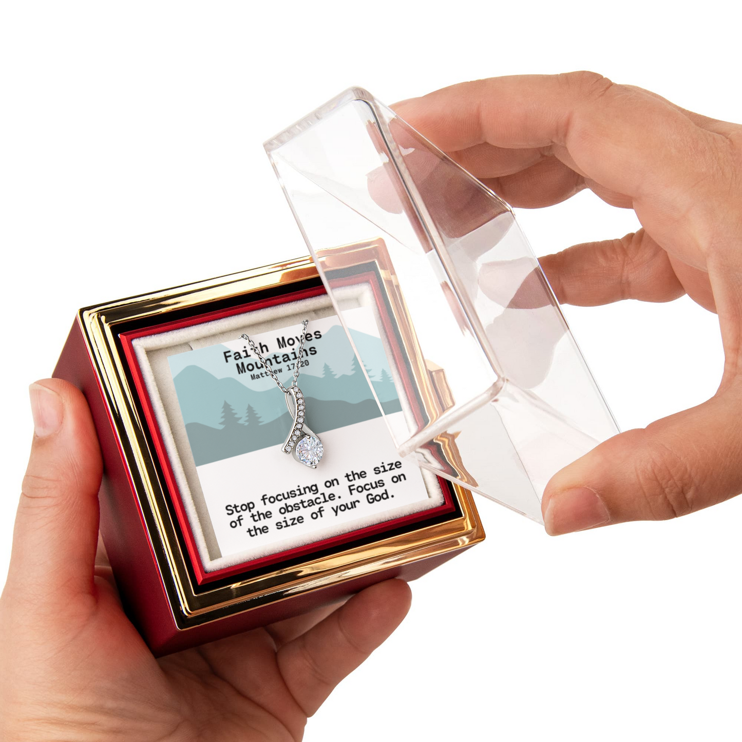 Faith Moves Mountains (Matthew 17:20) | Alluring Beauty Necklace in Rotating Rose Gift Box