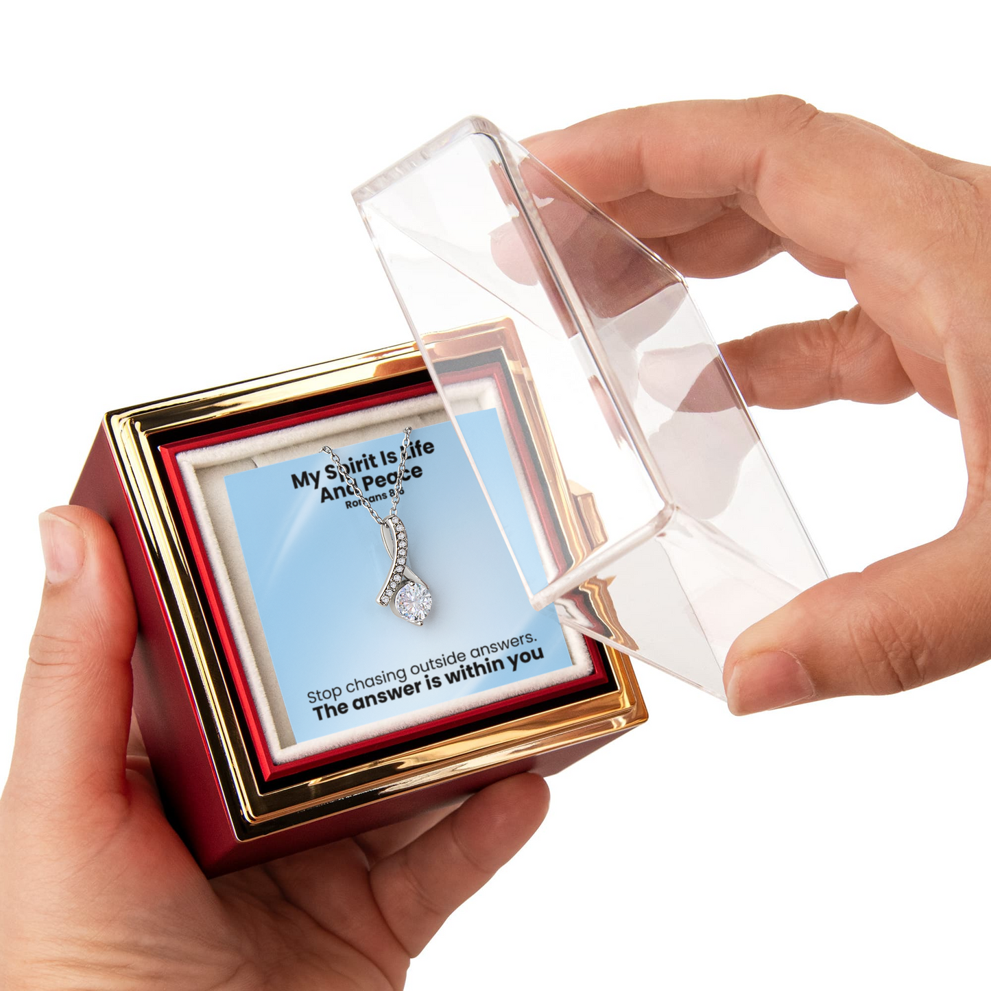 My Spirit Is Life And Peace (Romans 8:6) | Alluring Beauty Necklace in Rotating Rose Gift Box