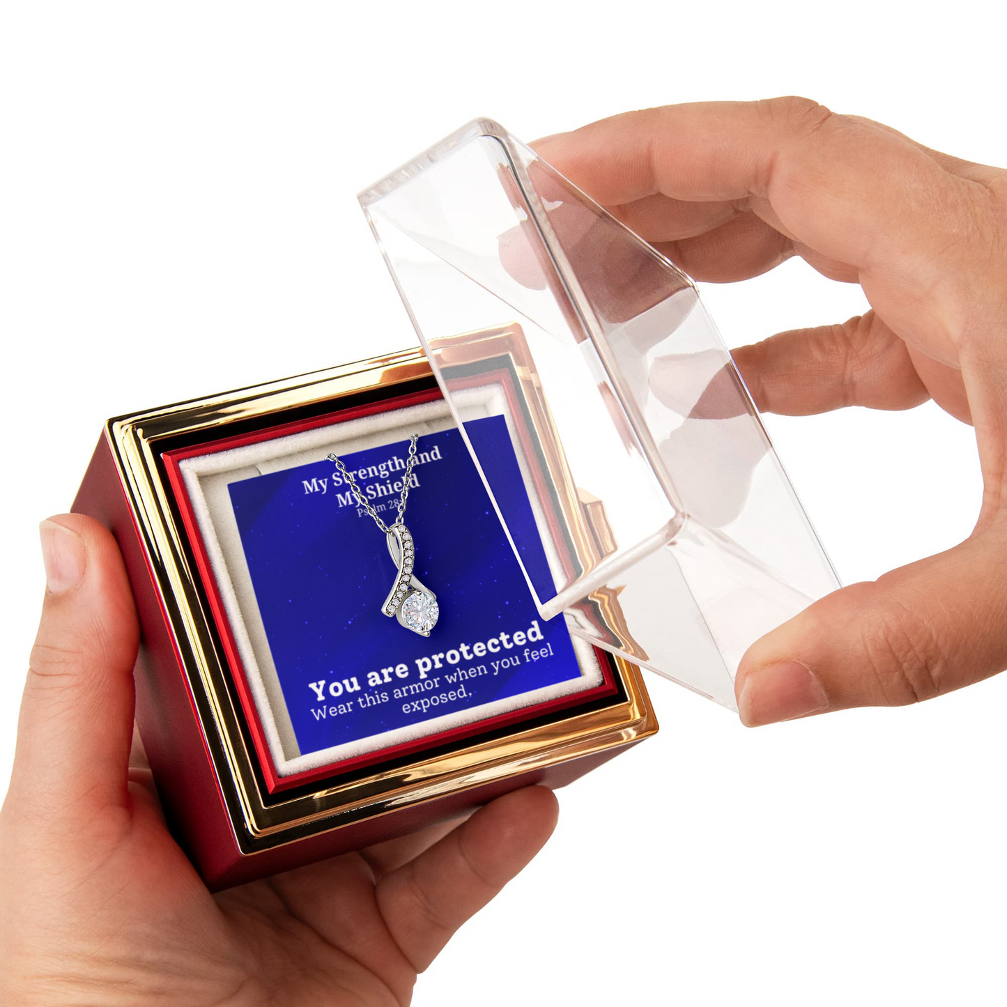 My Strength and My Shield (Psalm 28:7) | Alluring Beauty Necklace in Rotating Rose Gift Box