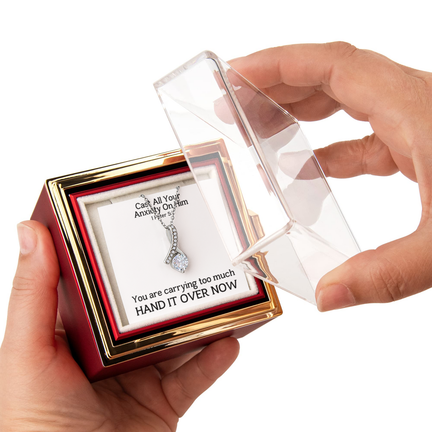 Cast All Your  Anxiety On Him (1 Peter 5:7) | Alluring Beauty Necklace in Rotating Rose Gift Box