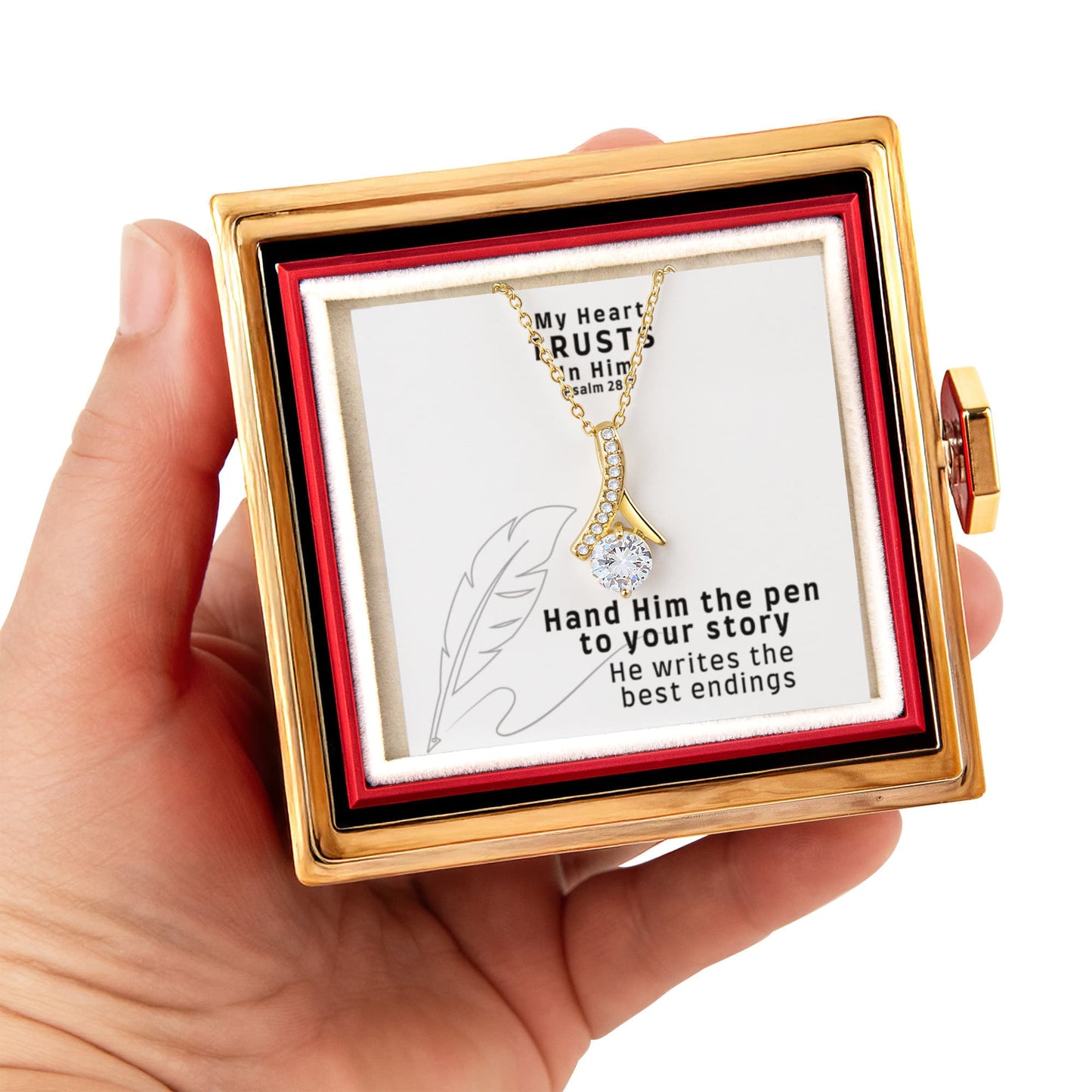 My Heart Trusts In Him (Psalm 28:7) | Alluring Beauty Necklace in Rotating Rose Gift Box