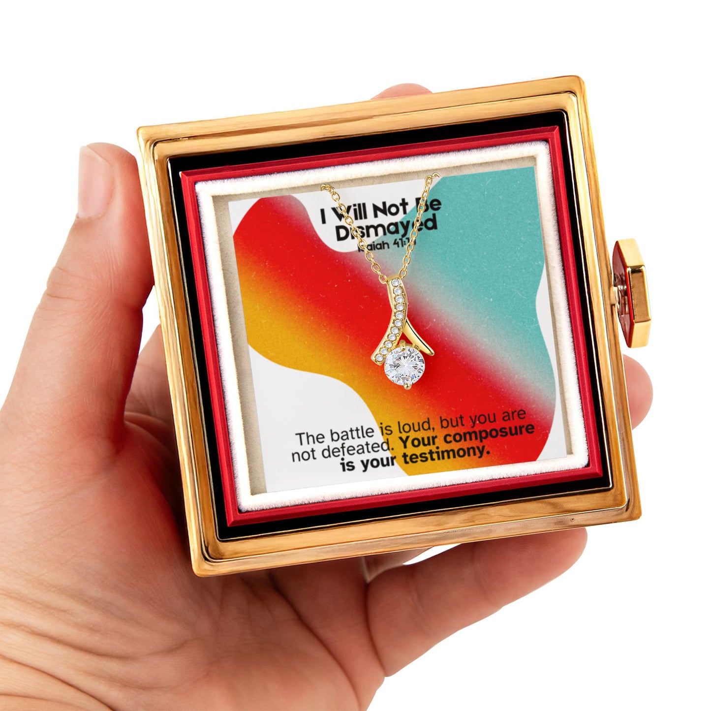 I Will Not Be Dismayed (Isaiah 41:10) | Alluring Beauty Necklace in Rotating Rose Gift Box