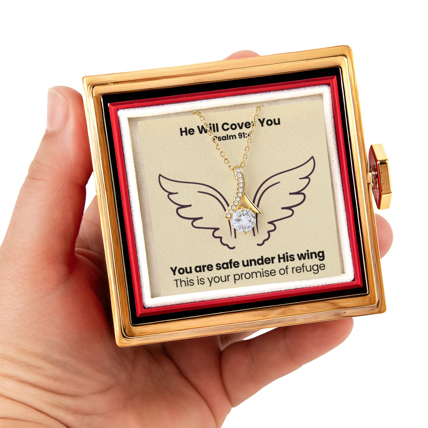 He Will Cover You (Psalm 91:4) | Alluring Beauty Necklace in Rotating Rose Gift Box