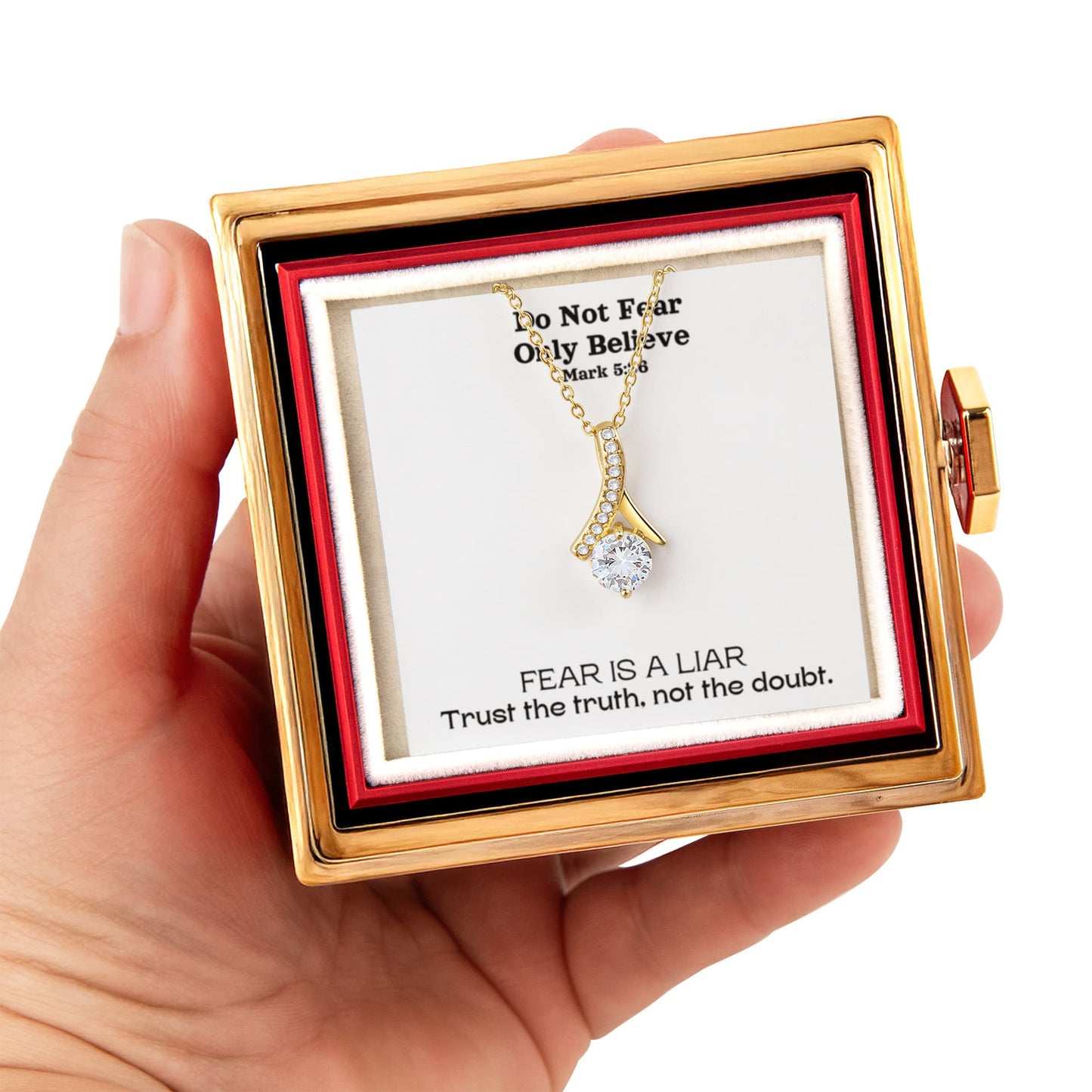Do Not Fear Only Believe (Mark 5:36) | Alluring Beauty Necklace in Rotating Rose Gift Box