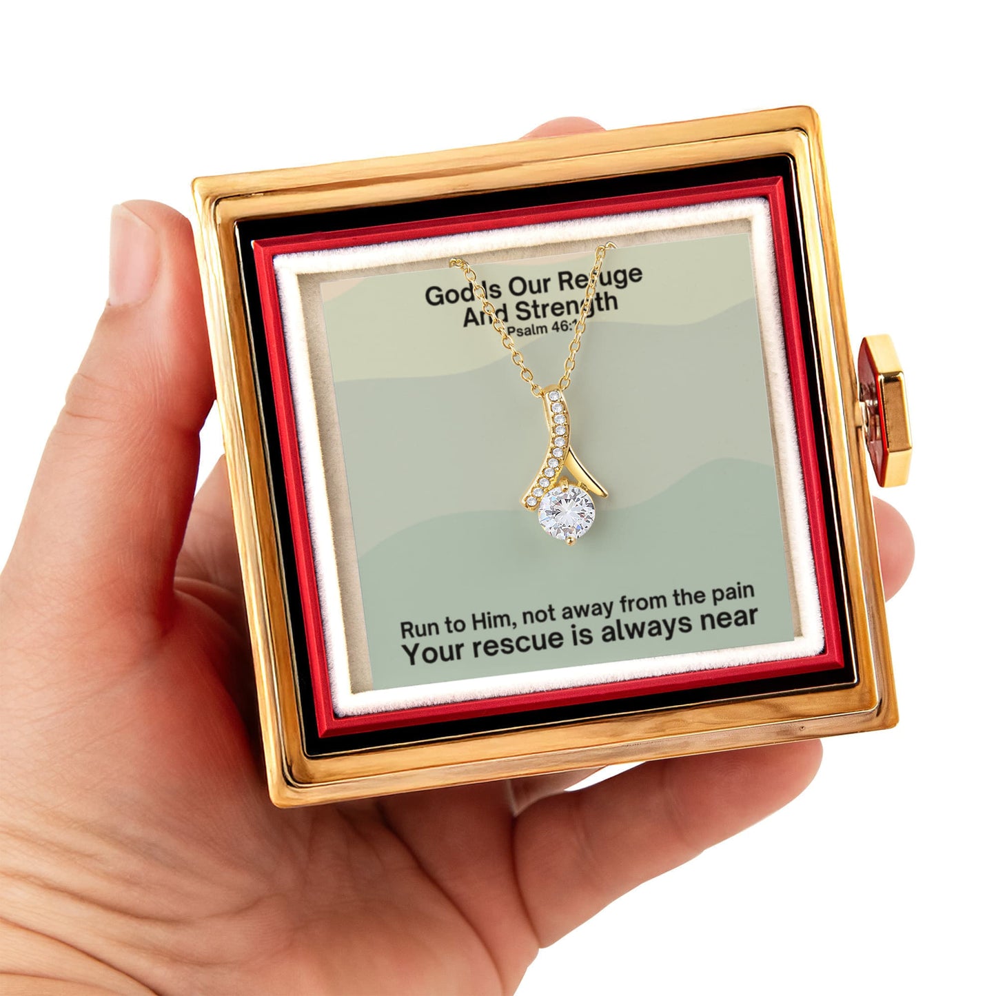 God Is Our Refuge And Strength (Psalm 46:1) | Alluring Beauty Necklace in Rotating Rose Gift Box
