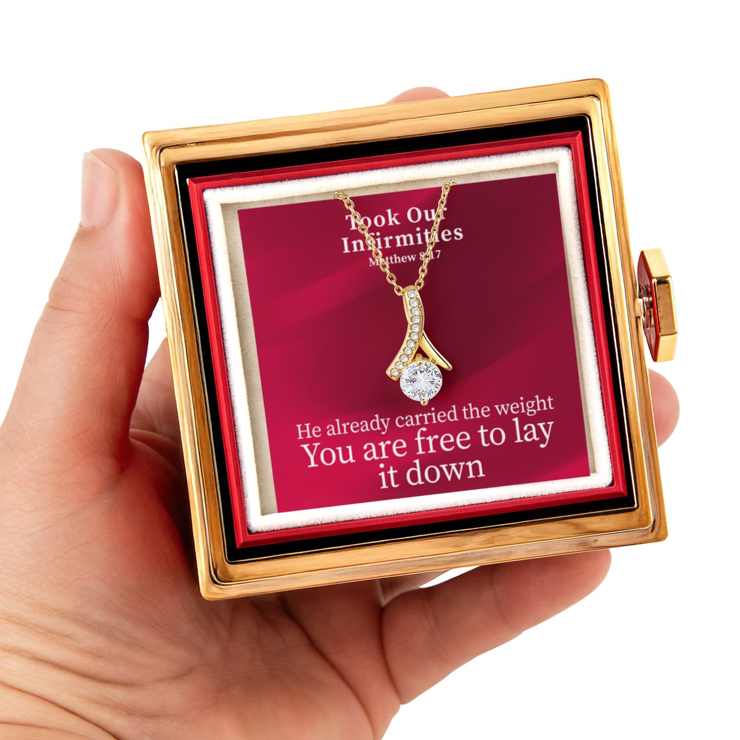 Took Our Infirmities (Matthew :17) | Alluring Beauty Necklace in Rotating Rose Gift Box