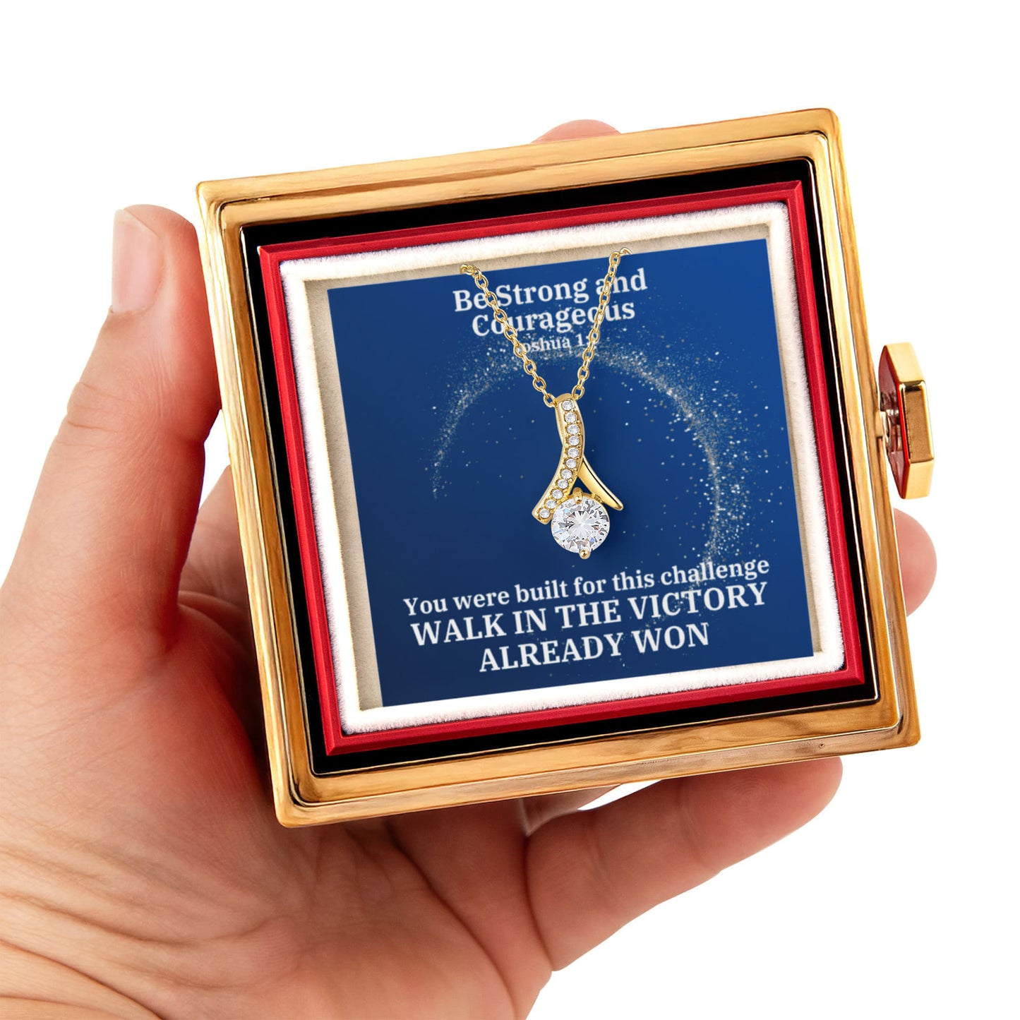 Be Strong And Courageous (Joshua 1:9) | Alluring Beauty Necklace in Rotating Rose Gift Box