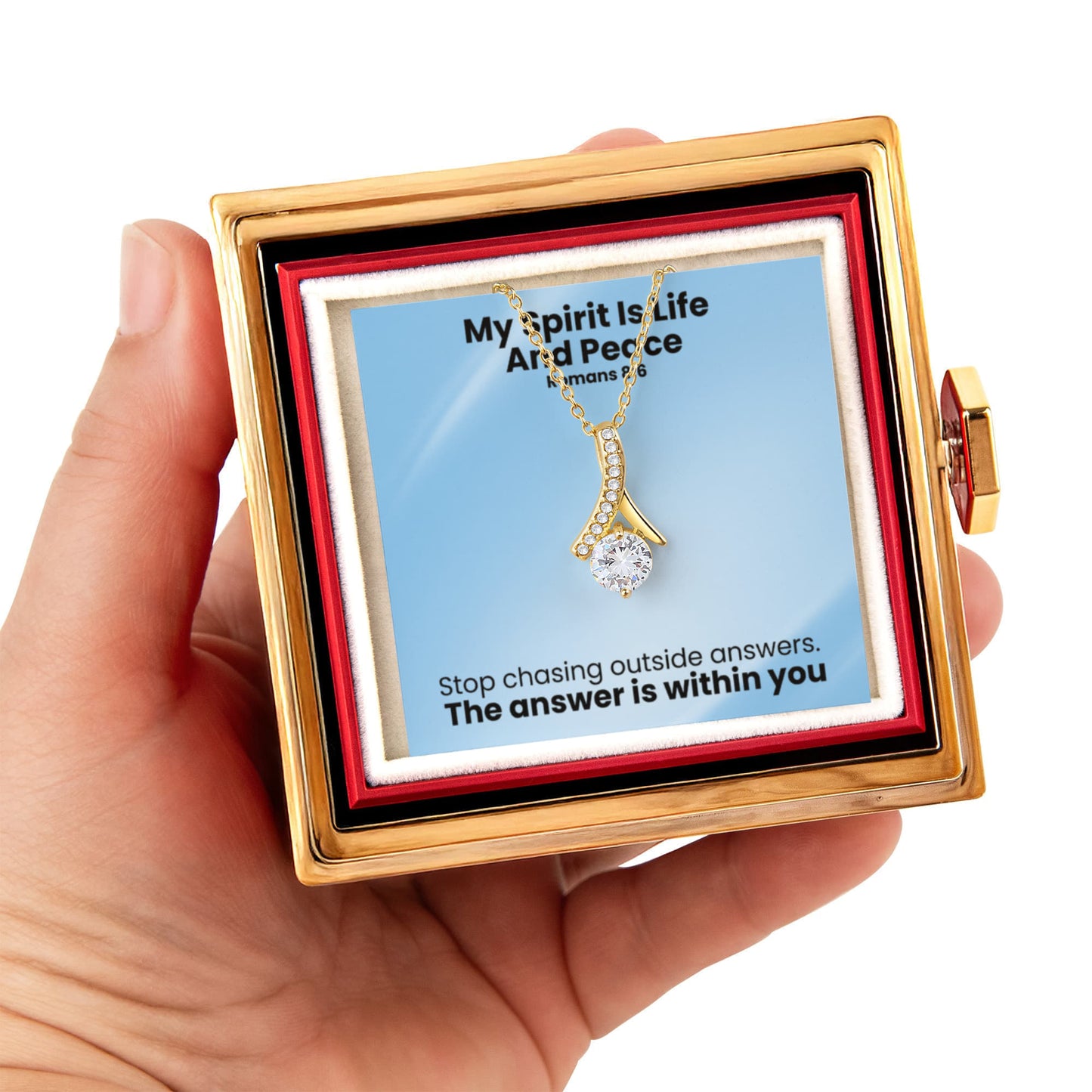 My Spirit Is Life And Peace (Romans 8:6) | Alluring Beauty Necklace in Rotating Rose Gift Box