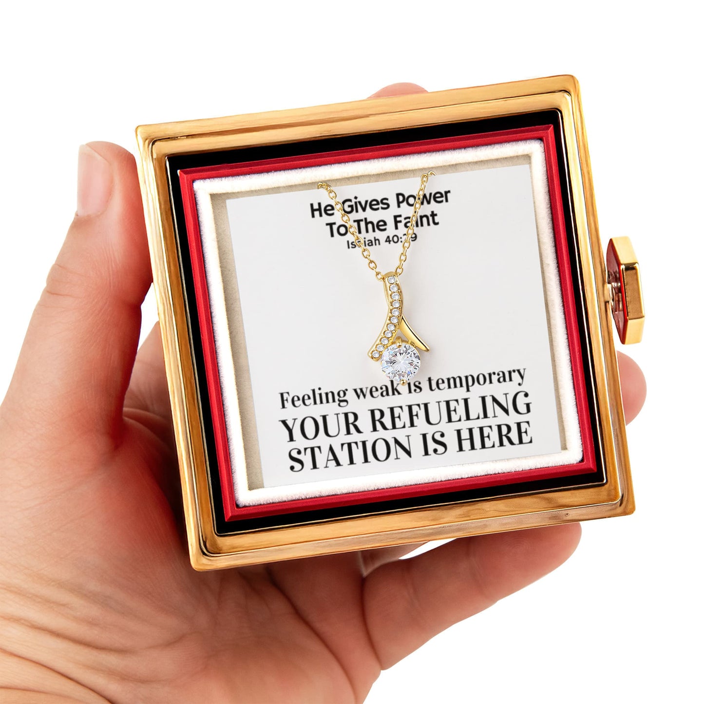 He Gives Power To The Faint (Isaiah 40:29) | Alluring Beauty Necklace in Rotating Rose Gift Box