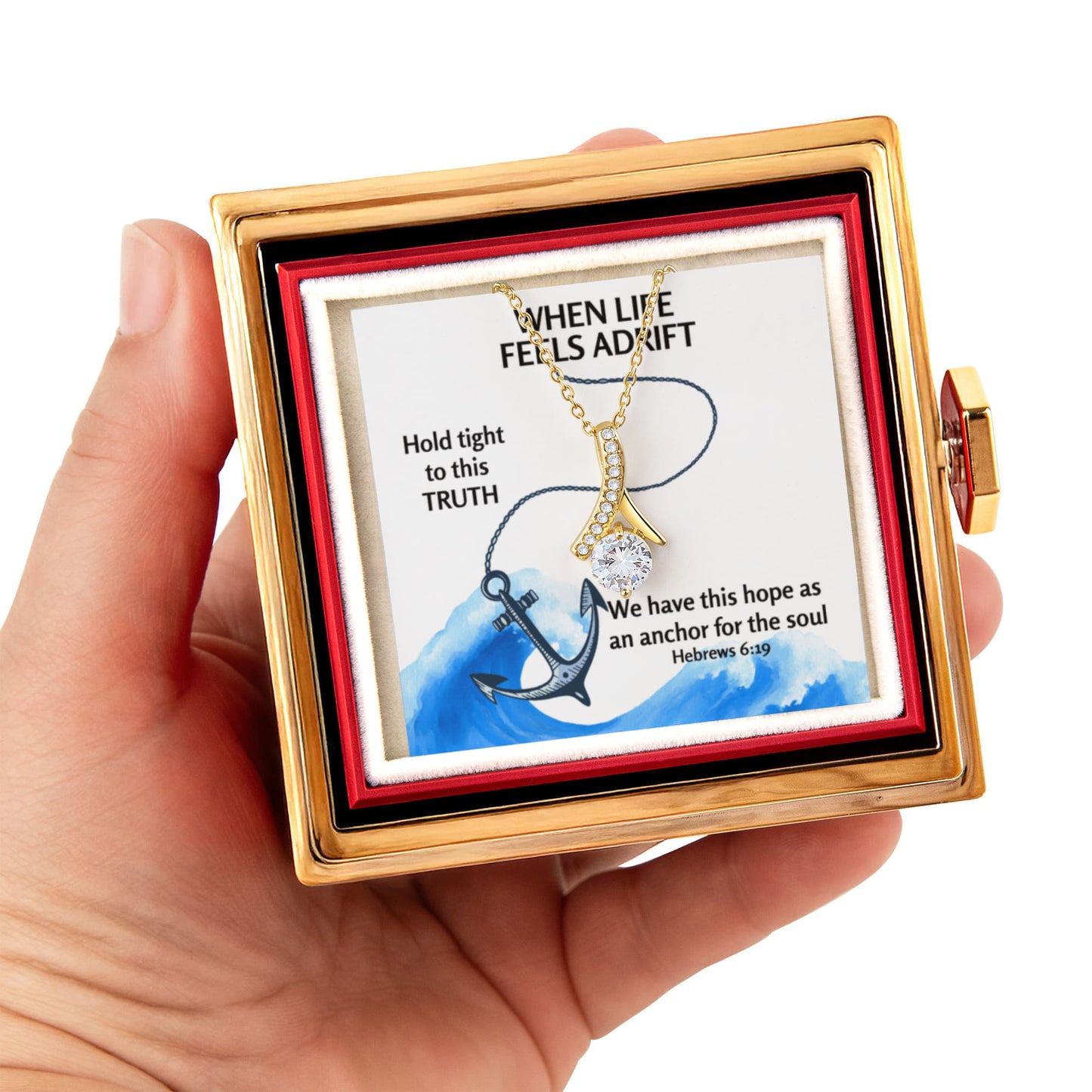 Hope Anchors The Soul (Hebrews 6:19) | Alluring Beauty Necklace in Rotating Rose Gift Box