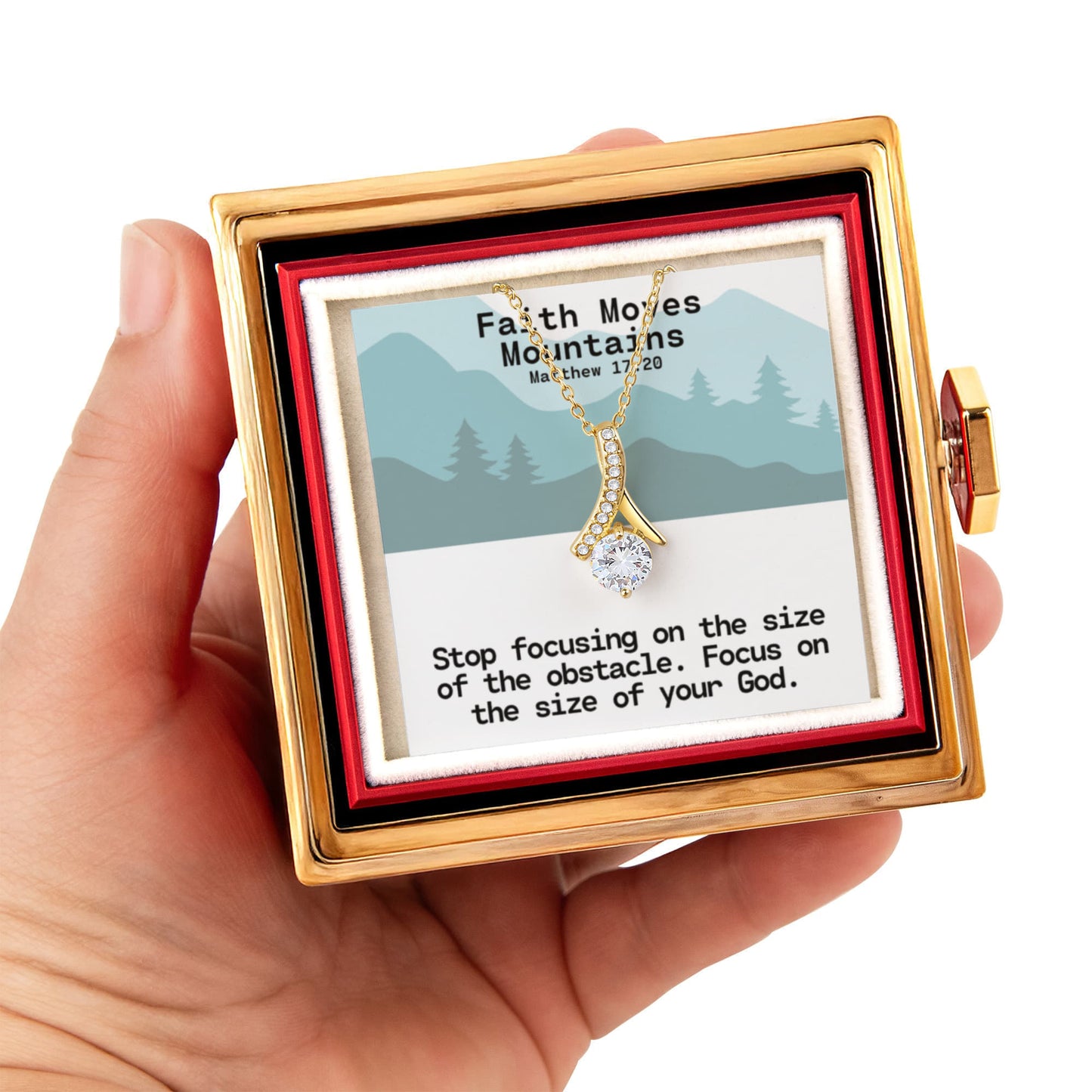 Faith Moves Mountains (Matthew 17:20) | Alluring Beauty Necklace in Rotating Rose Gift Box