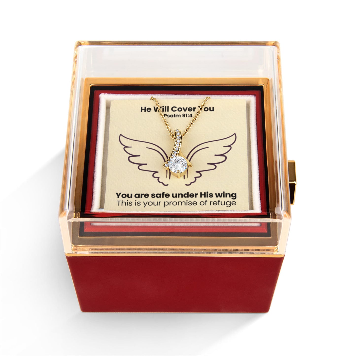 He Will Cover You (Psalm 91:4) | Alluring Beauty Necklace in Rotating Rose Gift Box