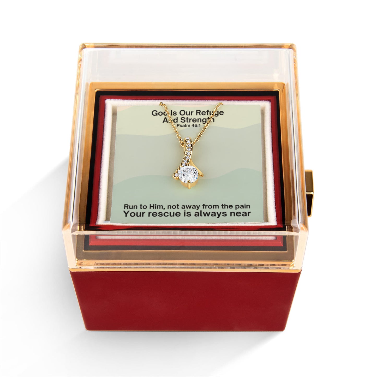 God Is Our Refuge And Strength (Psalm 46:1) | Alluring Beauty Necklace in Rotating Rose Gift Box