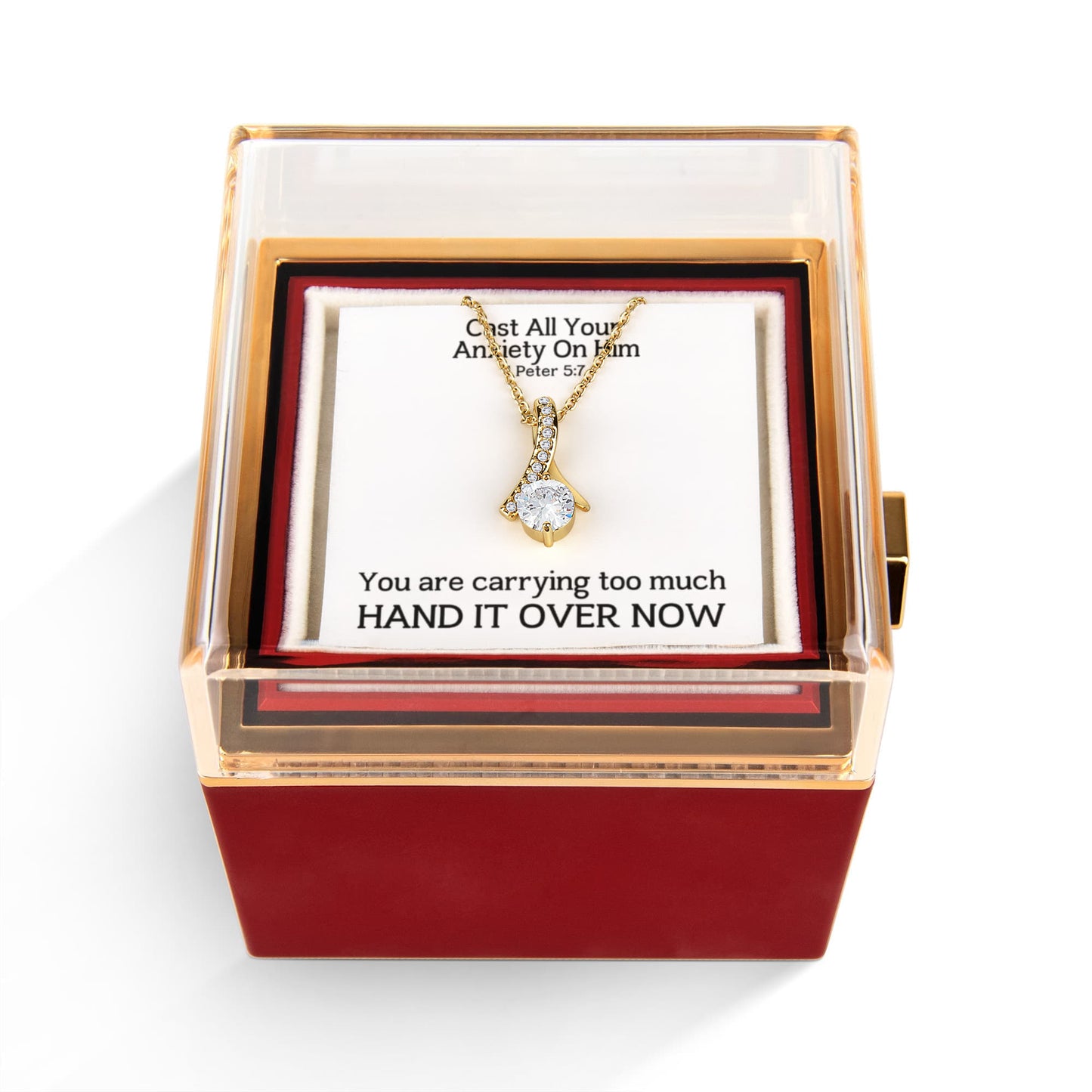Cast All Your  Anxiety On Him (1 Peter 5:7) | Alluring Beauty Necklace in Rotating Rose Gift Box